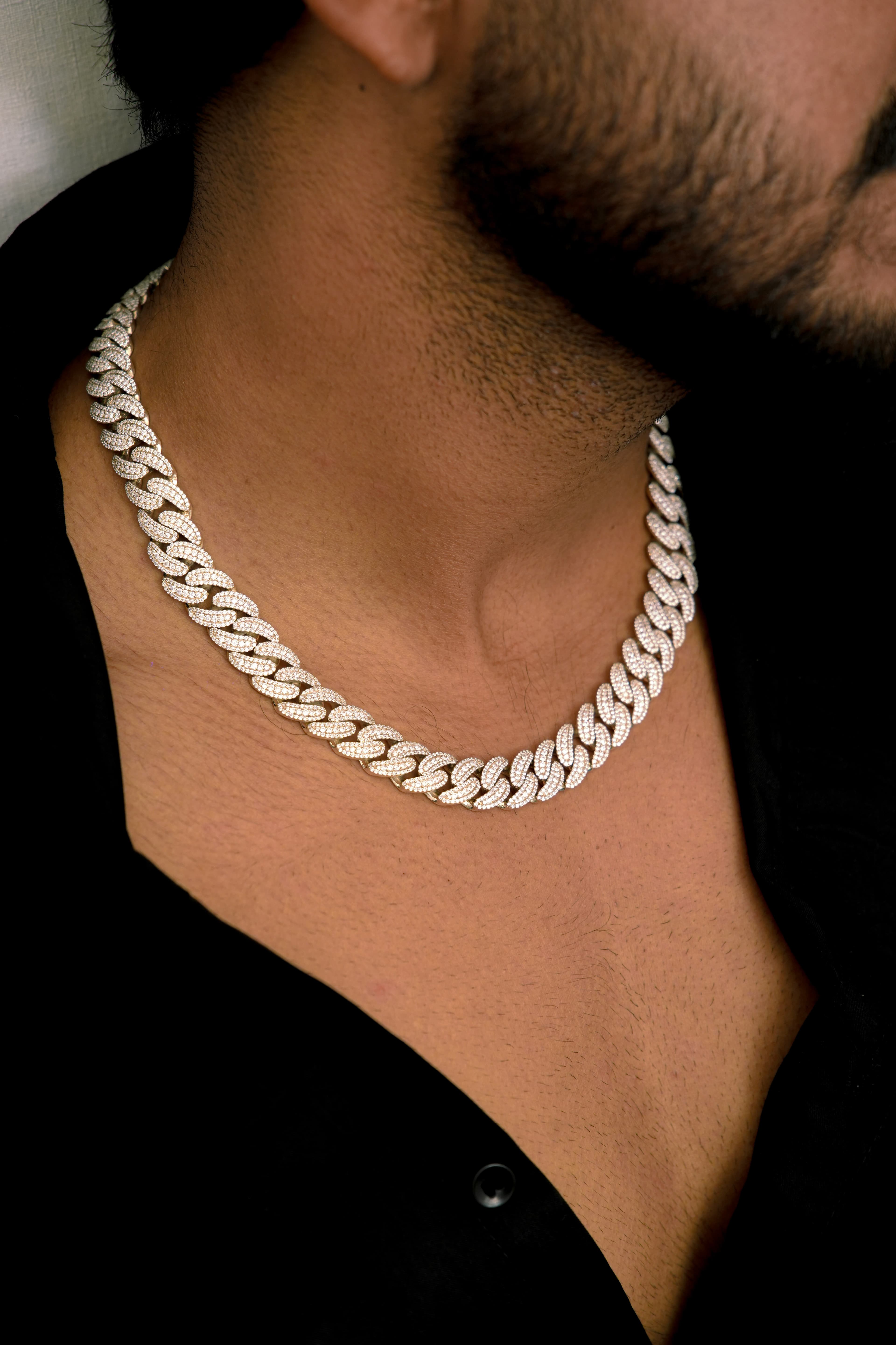 14mm 22inch Cuban Chain 925 Silver and D Vvs Moissanite Diamond thumbnail 4