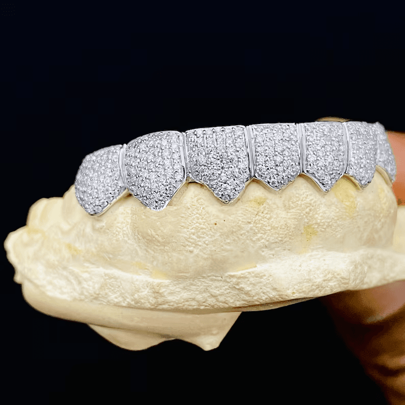 10x10 Teeths Grillz 925 Silver and D Vvs Moissanite Diamonds thumbnail 5