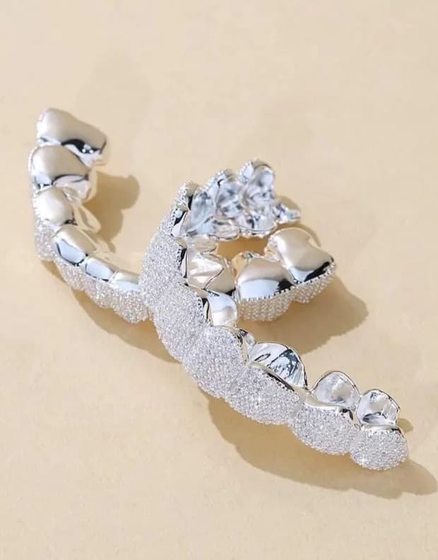 10x10 Teeths Grillz 925 Silver and D Vvs Moissanite Diamonds thumbnail 2