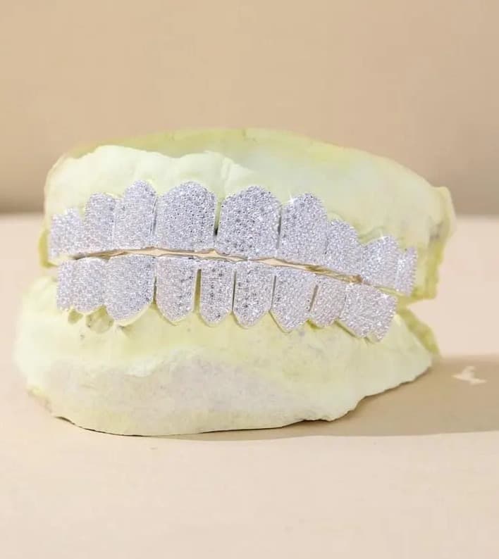 10x10 Teeths Grillz 925 Silver and D Vvs Moissanite Diamonds thumbnail 3