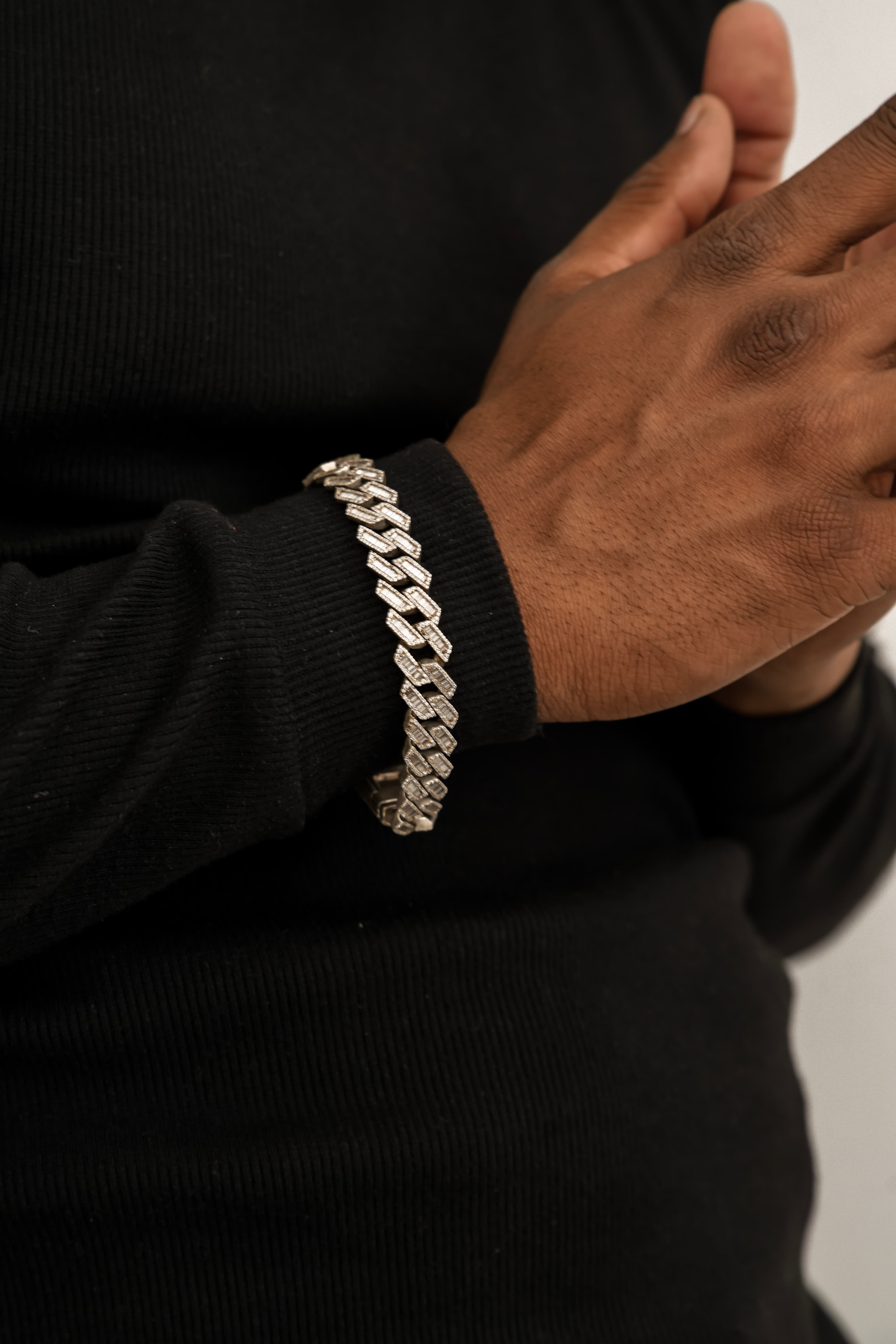 12MM Cuban Bracelet with 925 Silver and Moissanite Baguette Diamonds thumbnail 2