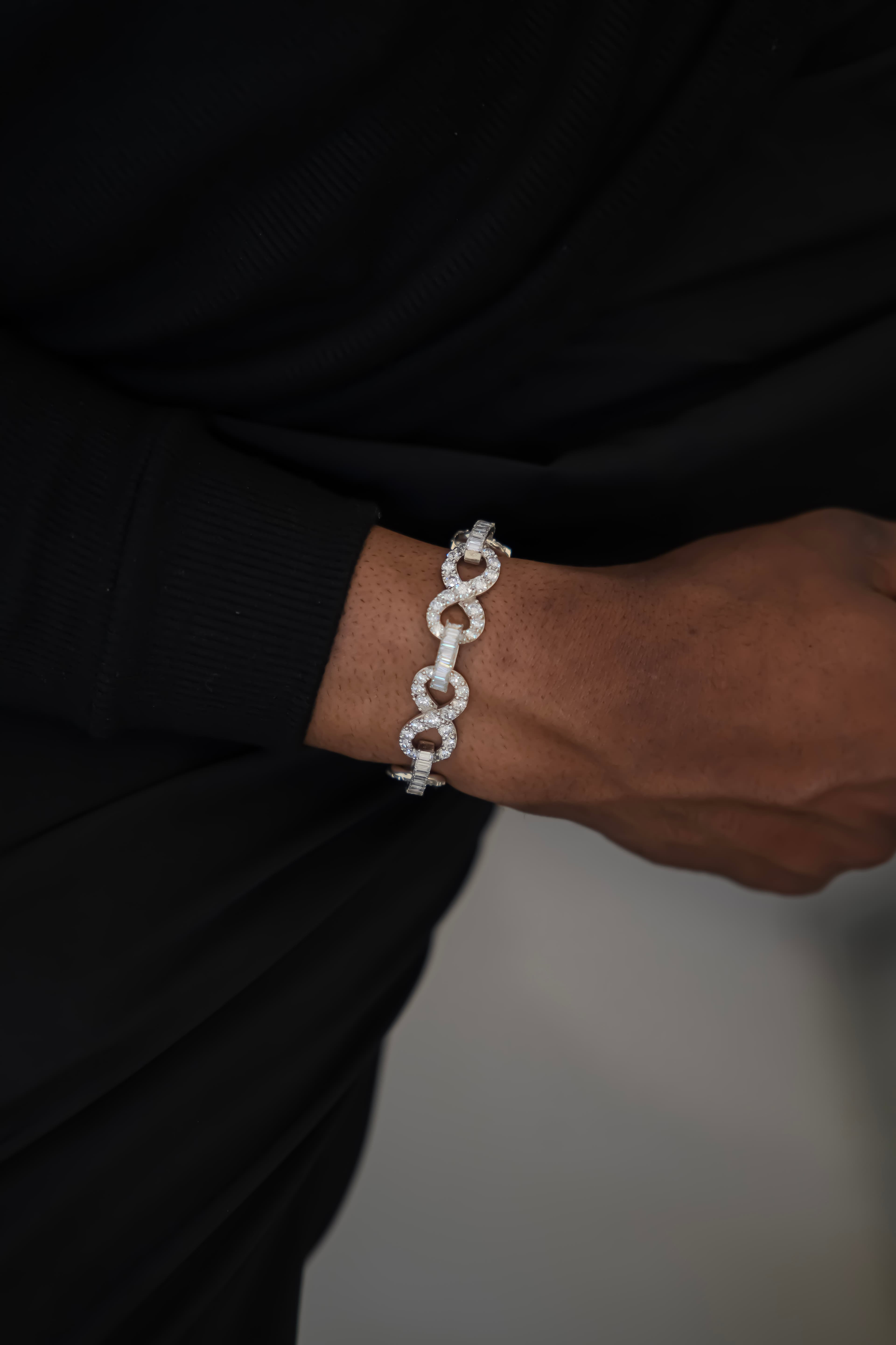 12mm Infinity Bracelet with 925 Silver and Baguette Moissanite Diamonds thumbnail 2