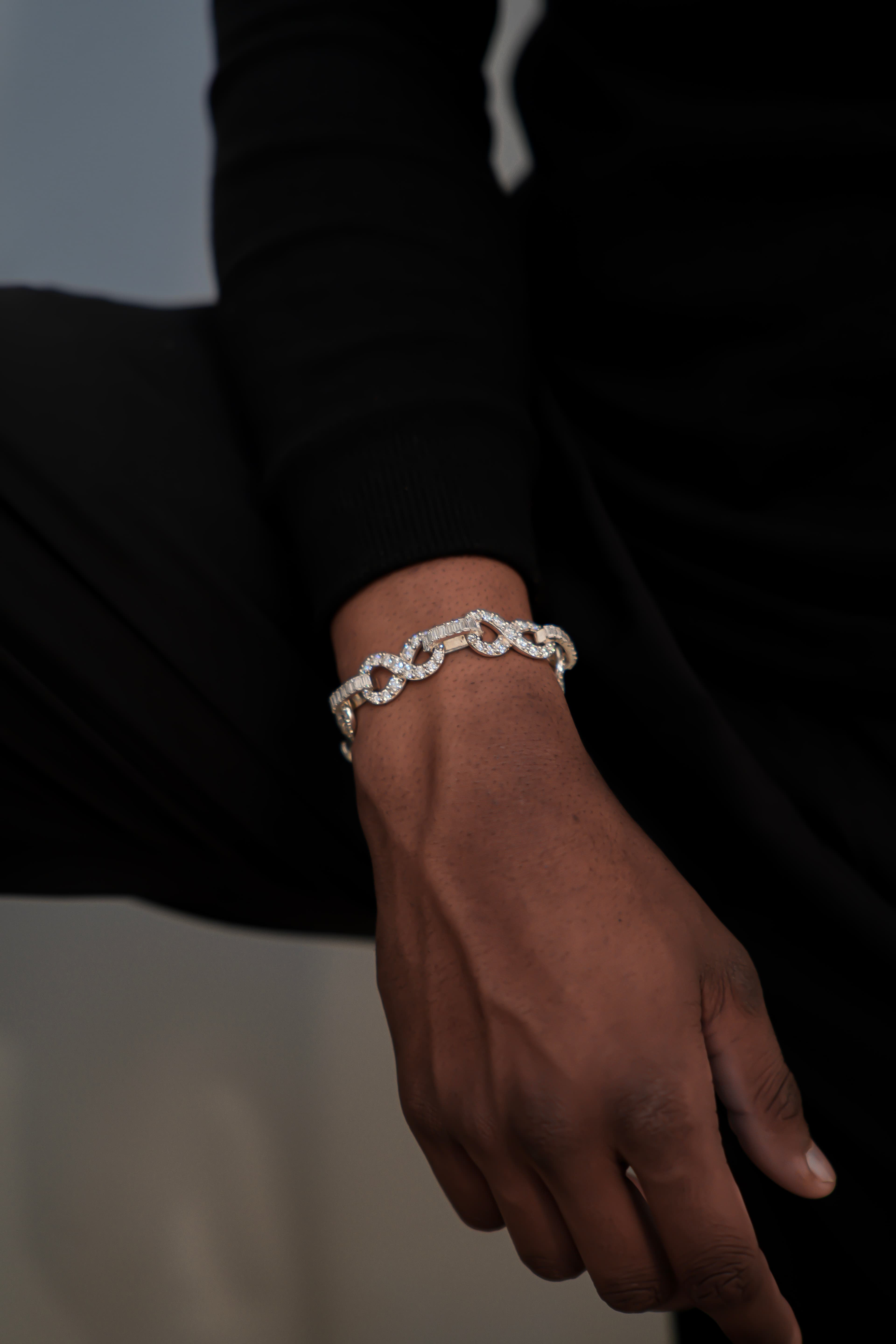 12mm Infinity Bracelet with 925 Silver and Baguette Moissanite Diamonds thumbnail 3