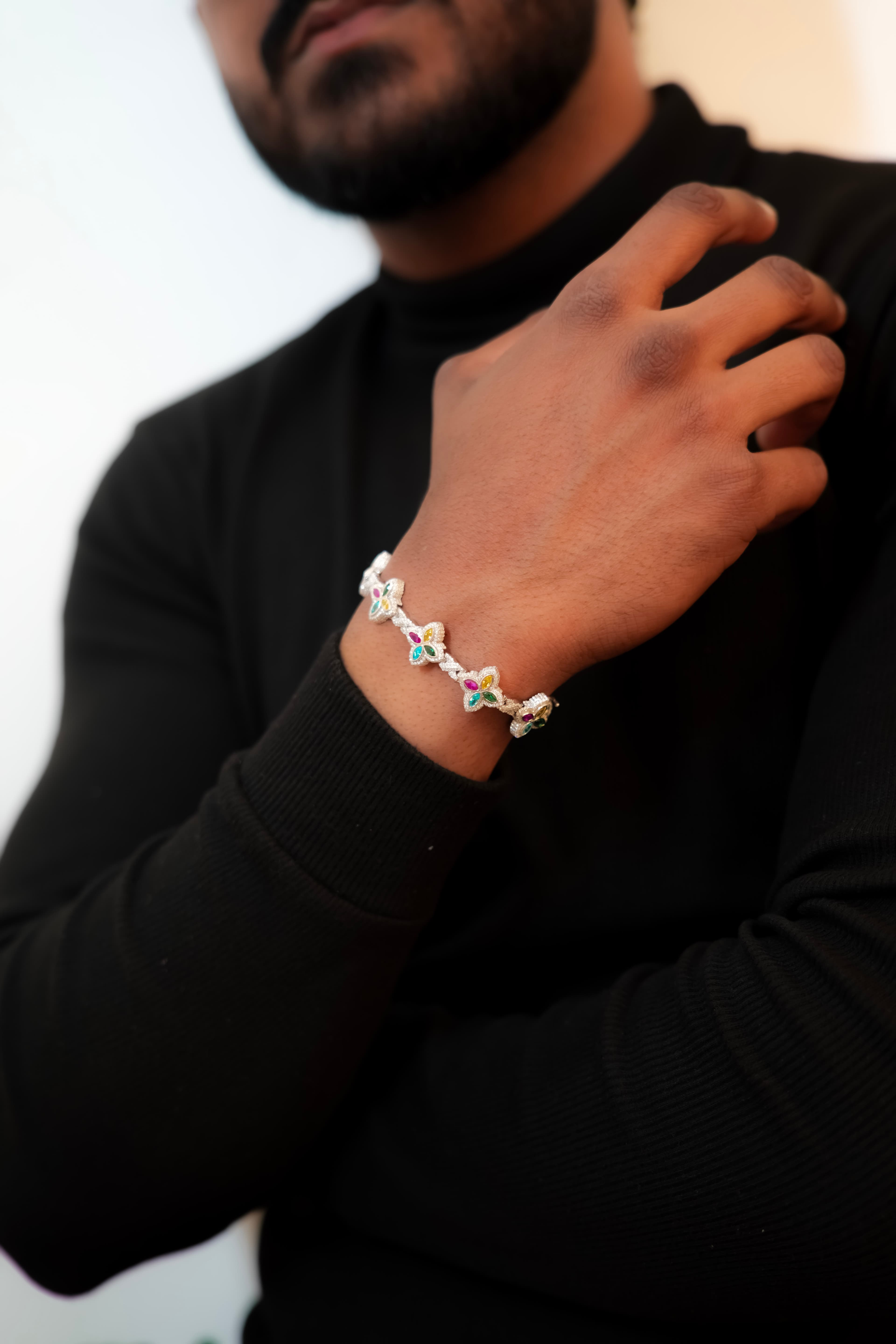 Multi-Color Stone Bracelet with 925 Silver and Mossanite Diamonds thumbnail 2