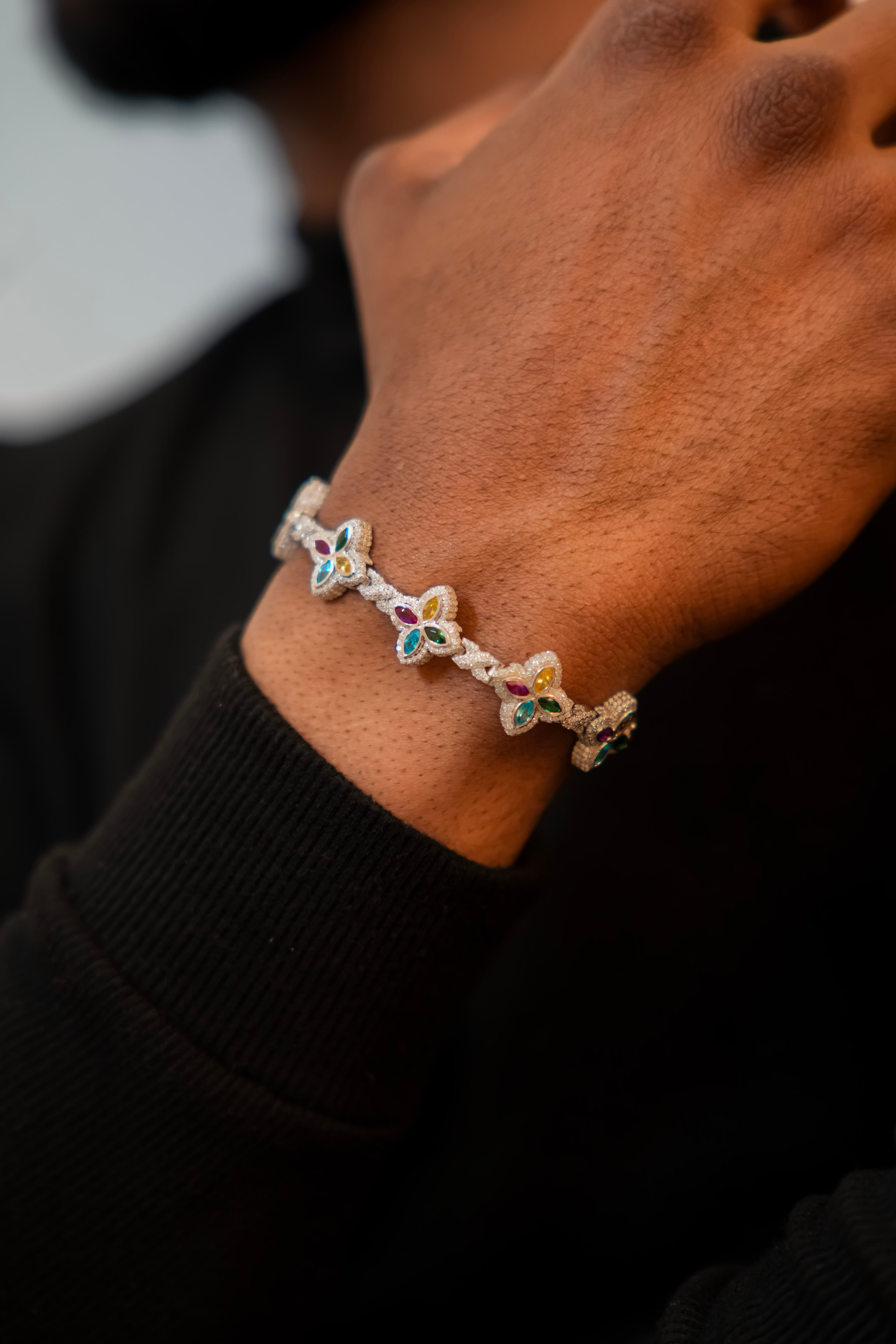 Multi-Color Stone Bracelet with 925 Silver and Mossanite Diamonds