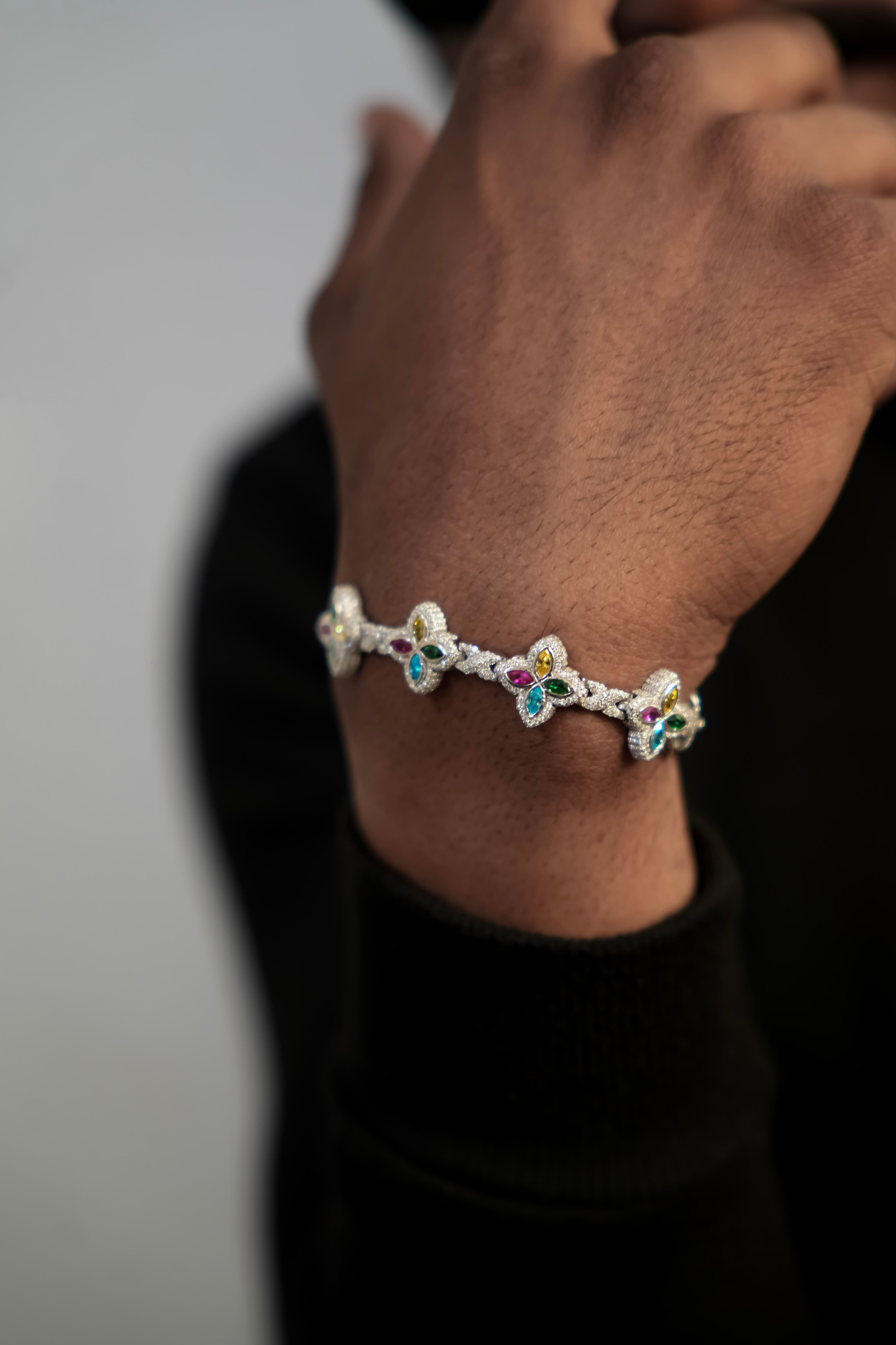 Multi-Color Stone Bracelet with 925 Silver and Mossanite Diamonds thumbnail 4
