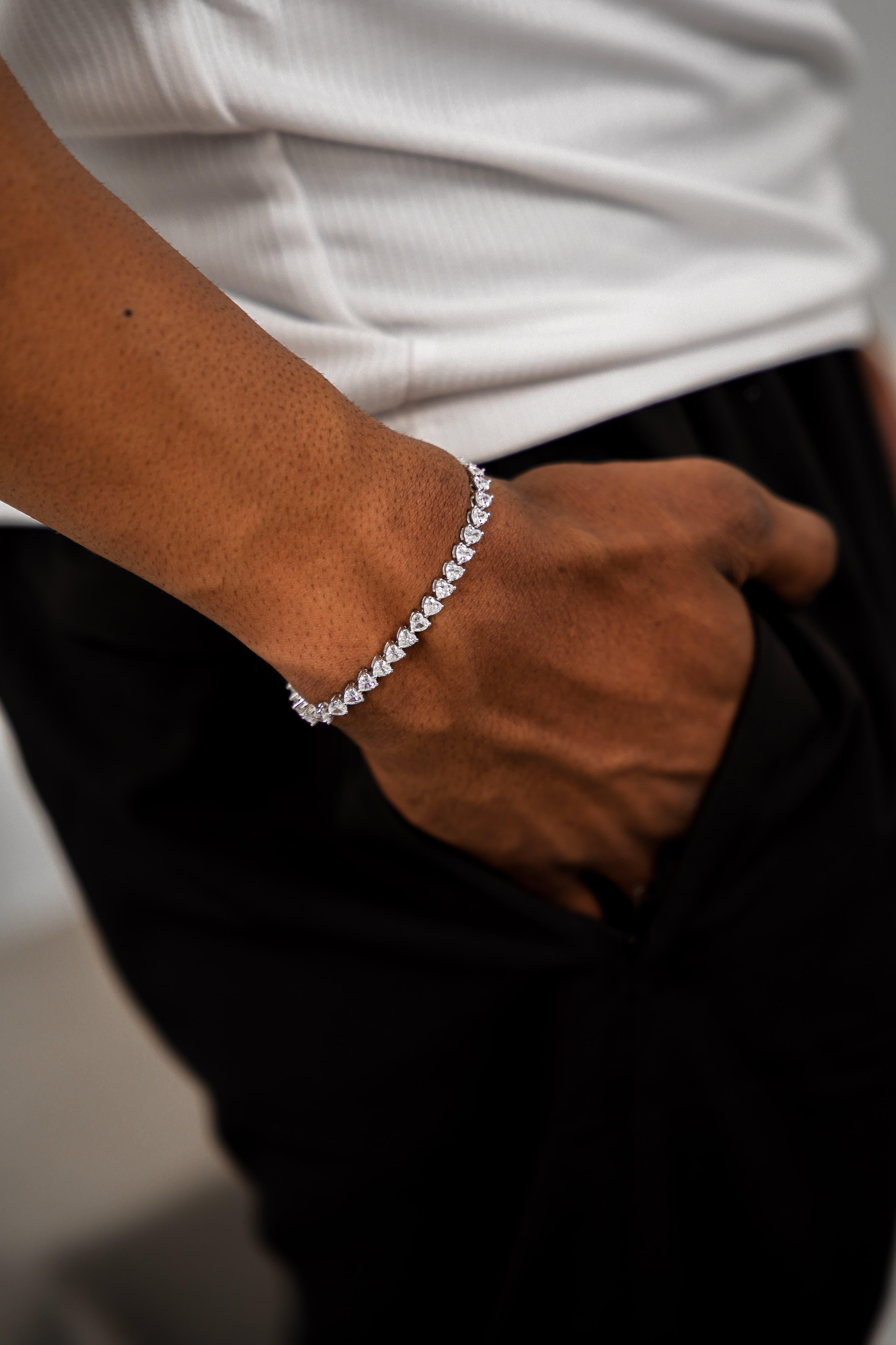 3mm Heart Shape Tennis Bracelet with 925 Silver and Moissanite Diamonds