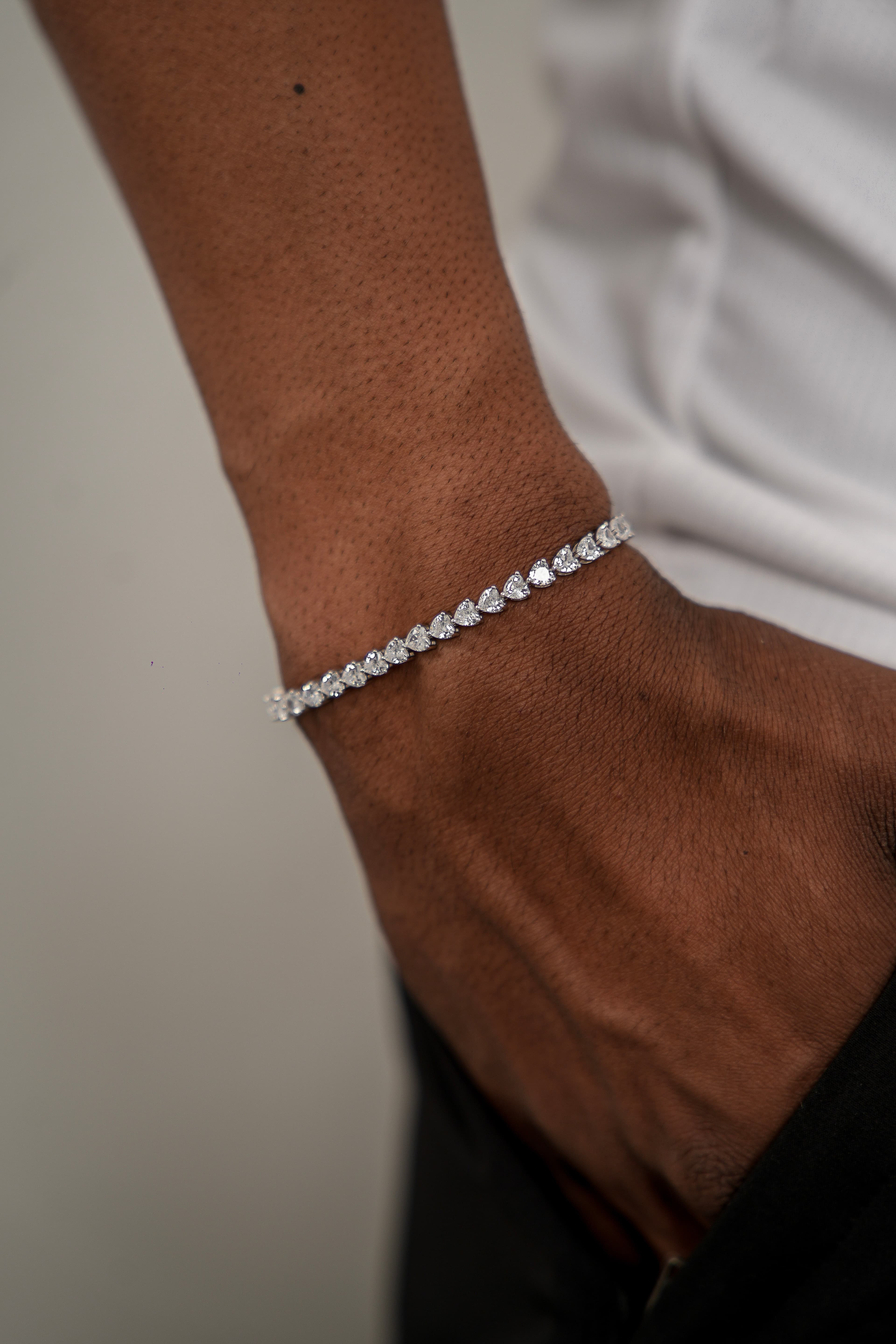 3mm Heart Shape Tennis Bracelet with 925 Silver and Moissanite Diamonds thumbnail 2