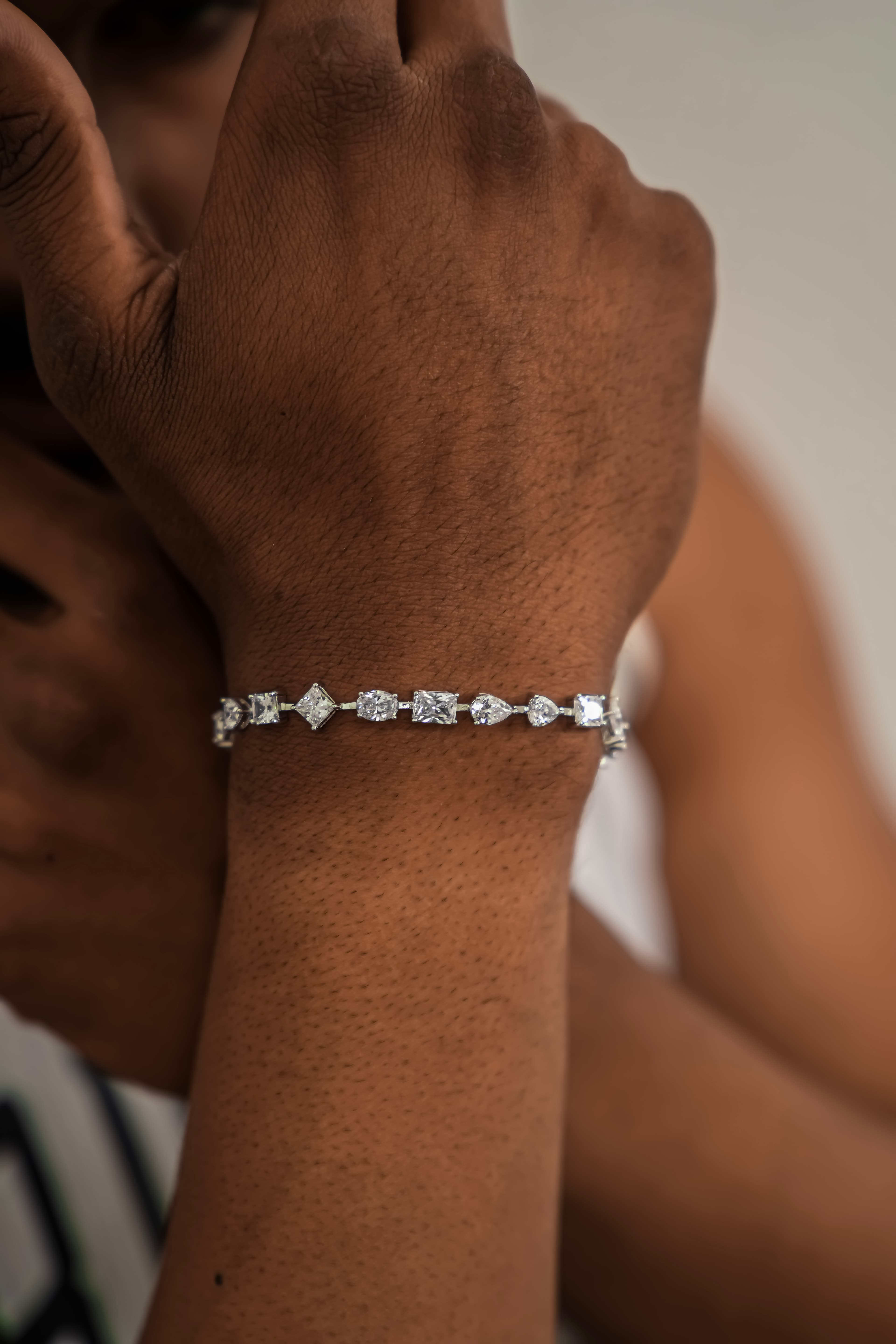 Multi-Shape Diamonds Tennis Bracelet with 925 Silver and Moissanite Diamonds
