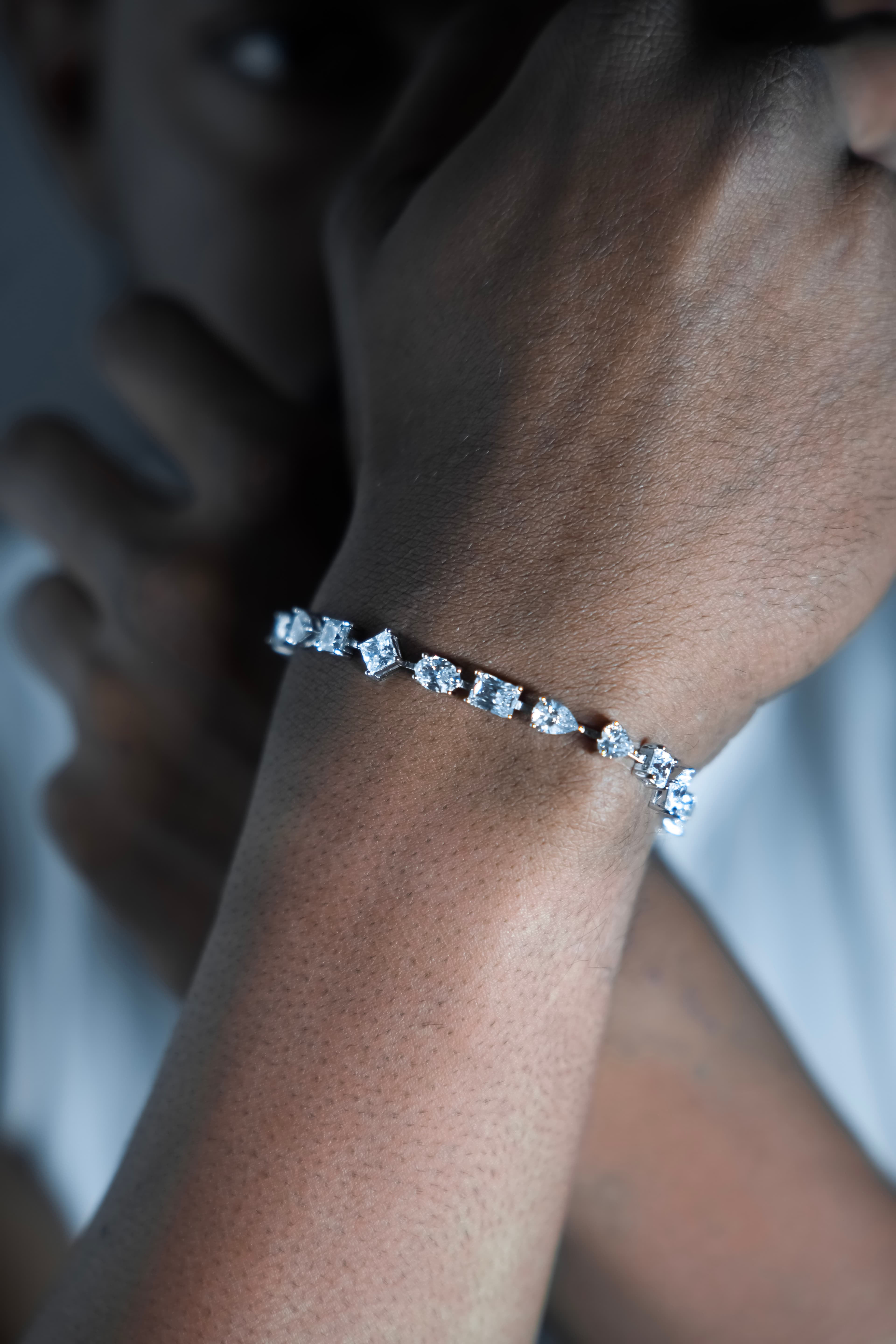 Multi-Shape Diamonds Tennis Bracelet with 925 Silver and Moissanite Diamonds thumbnail 2