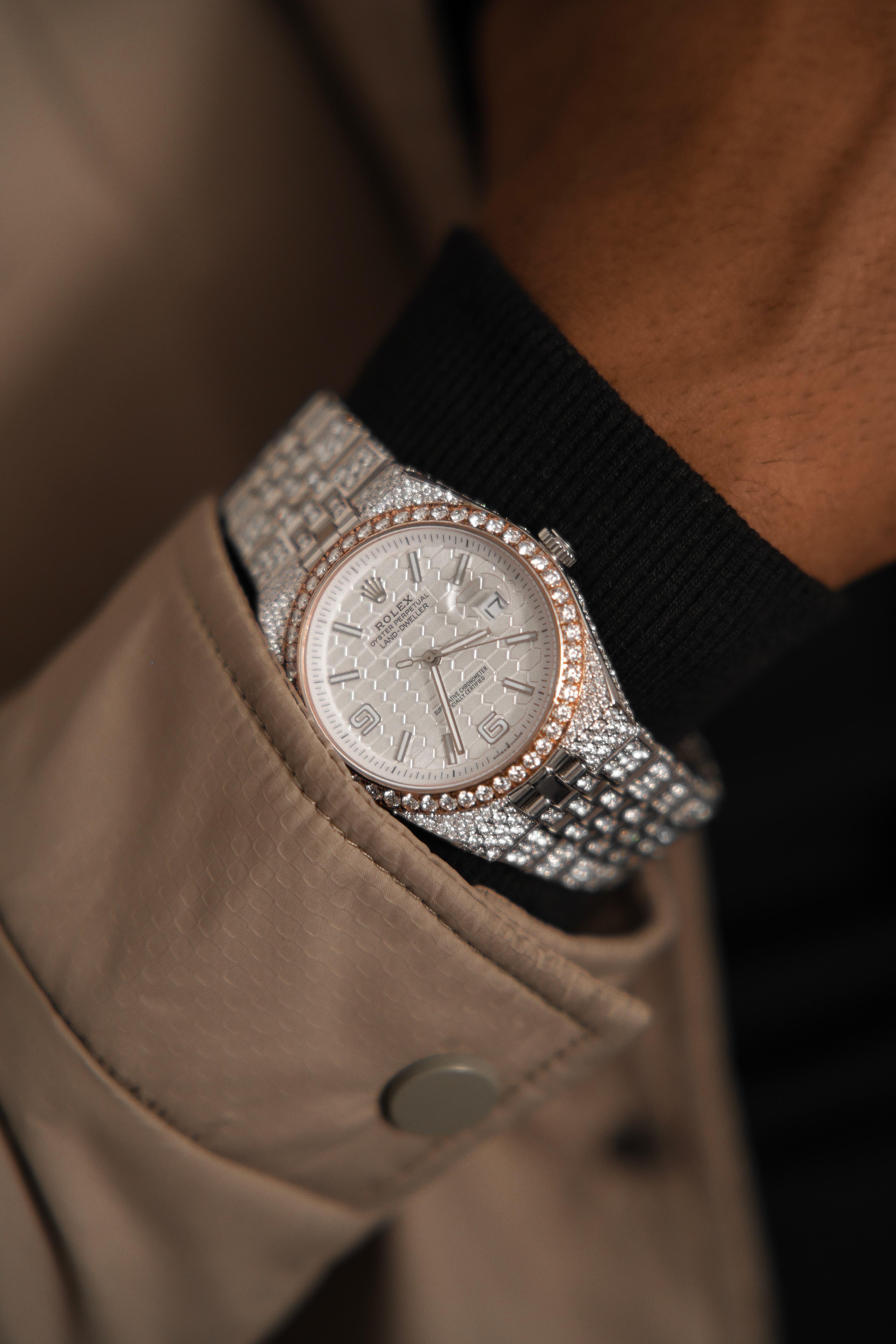 Rolex Land-Dweller Date Just Full White Moissanite Swiss Watch thumbnail 2