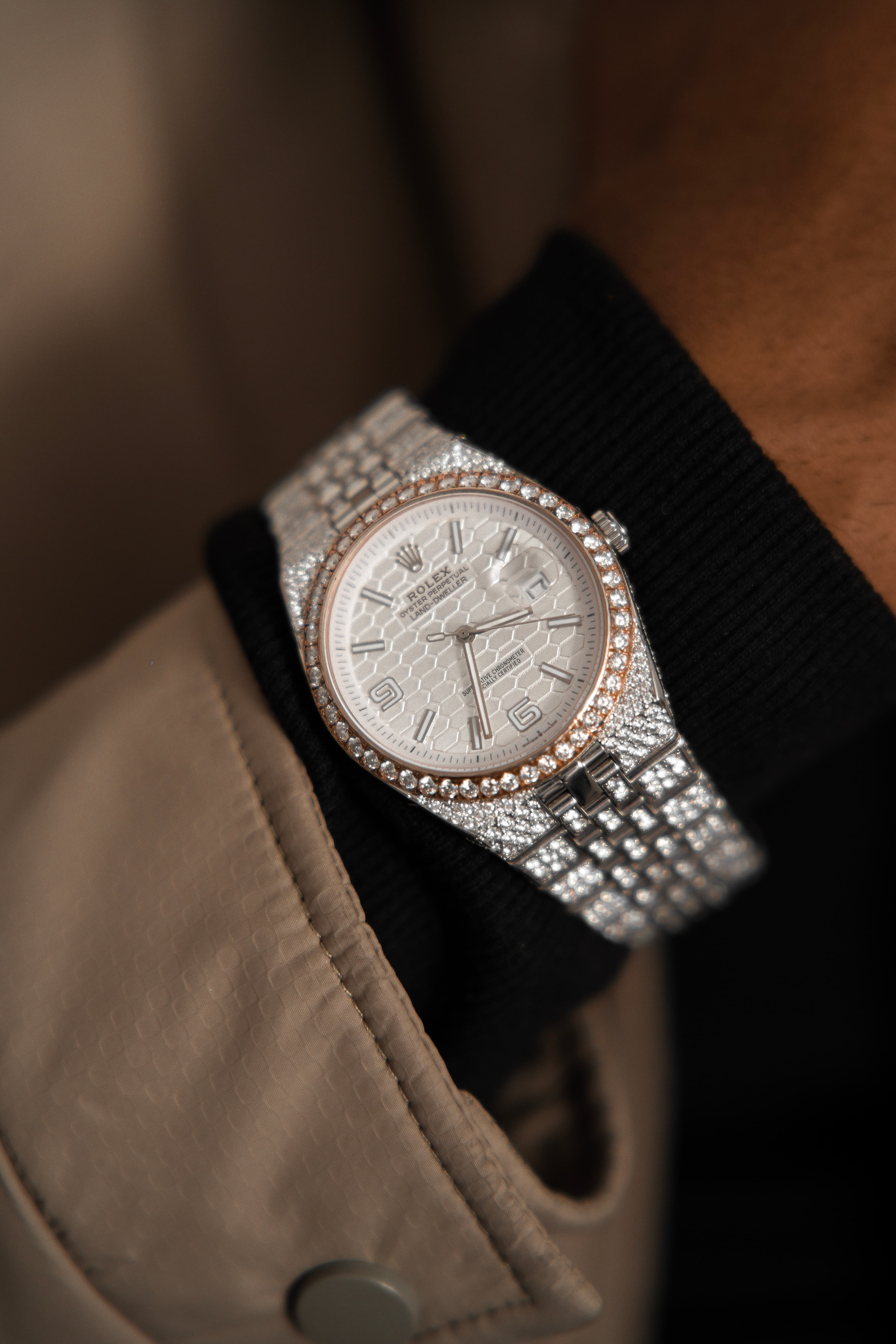 Rolex Land-Dweller Date Just Full White Moissanite Swiss Watch
