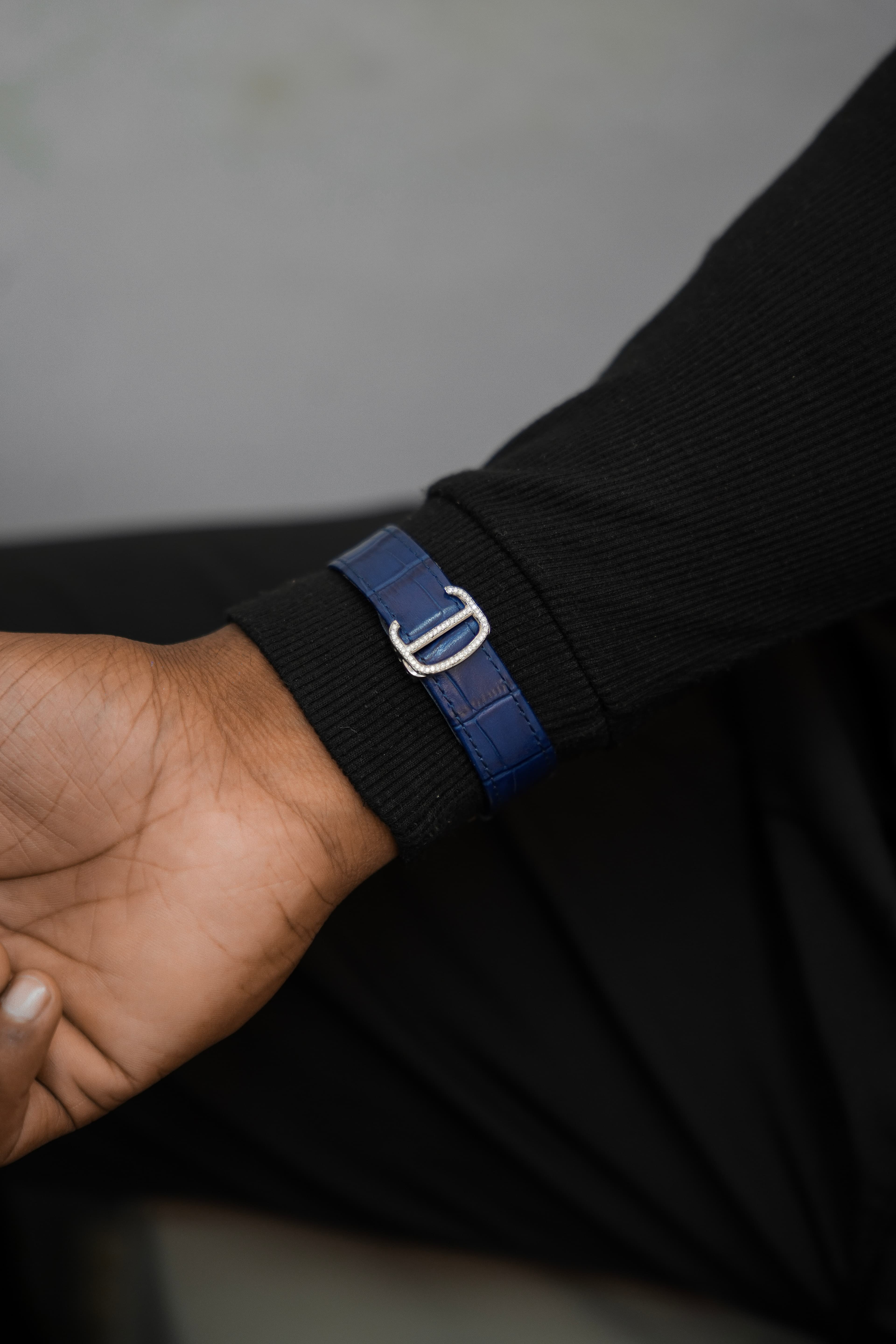 Cartier Dark Blue face and Blue Leather Belt Full White Moissanite Swiss Watch thumbnail 5