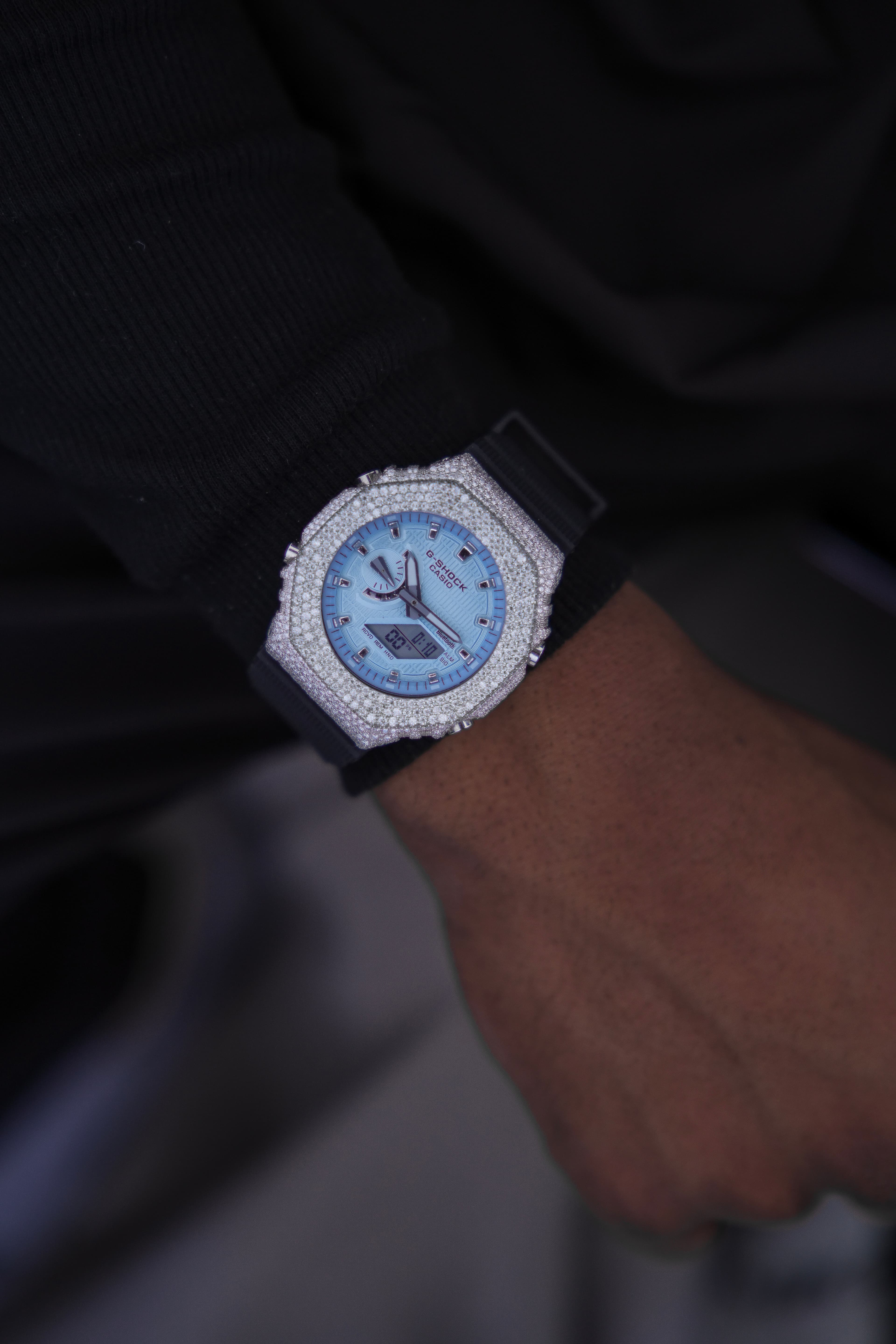 G-Shock Full White Case Moissanite Digital Analog Watch