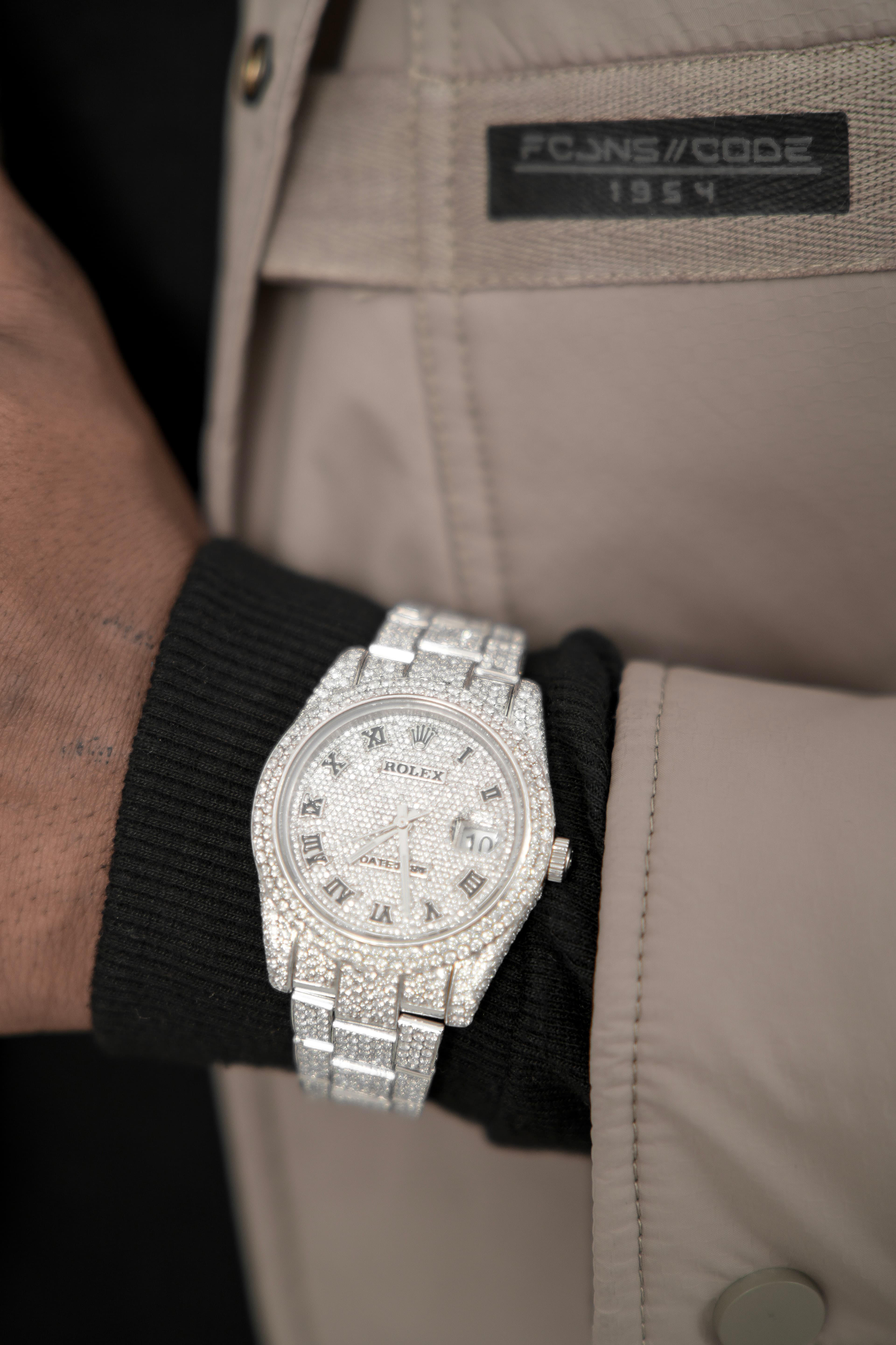 Rolex Date Just Full White Moissanite Swiss Watch thumbnail 3
