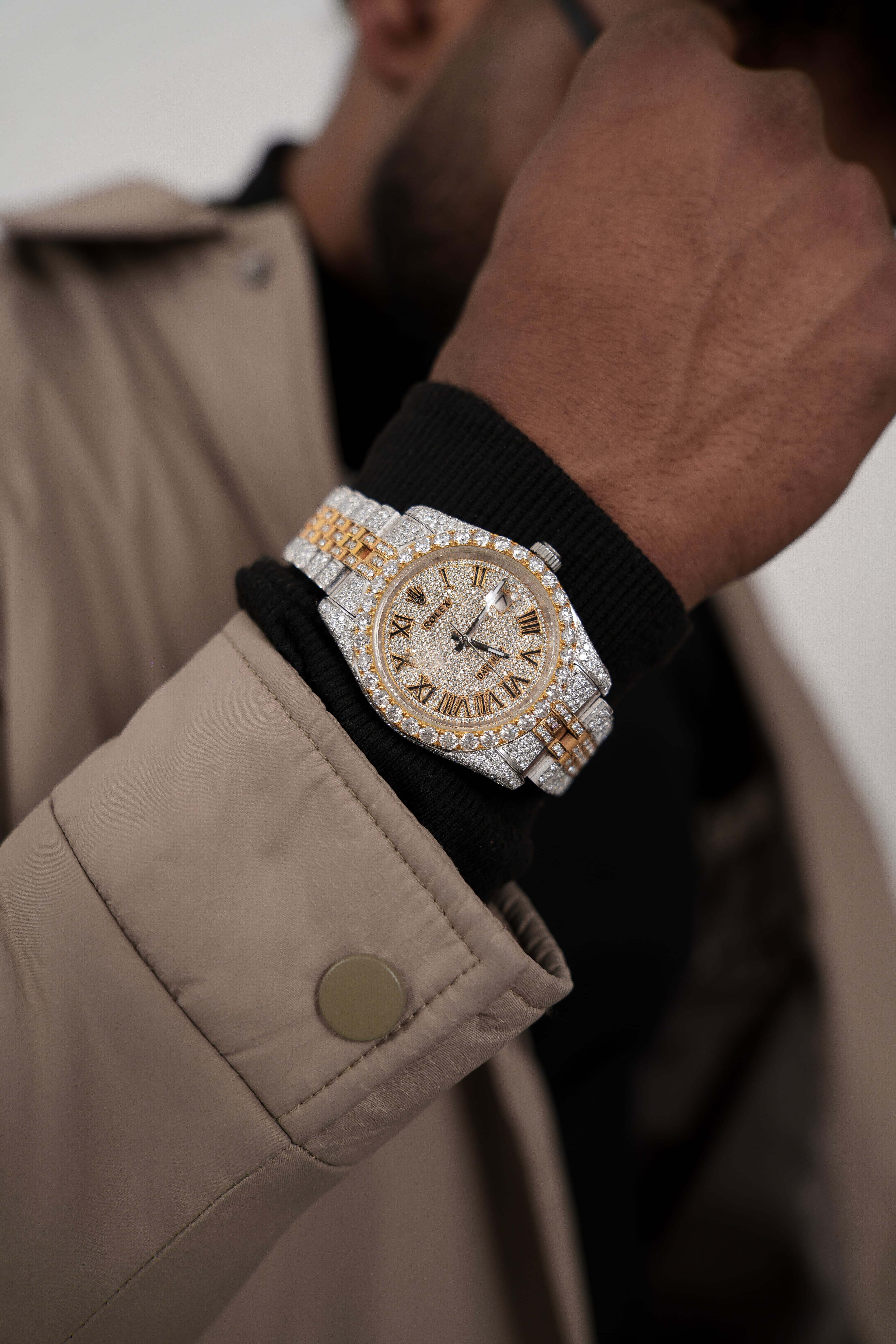 Rolex Date-Just Yellow White Moissanite Swiss Watch