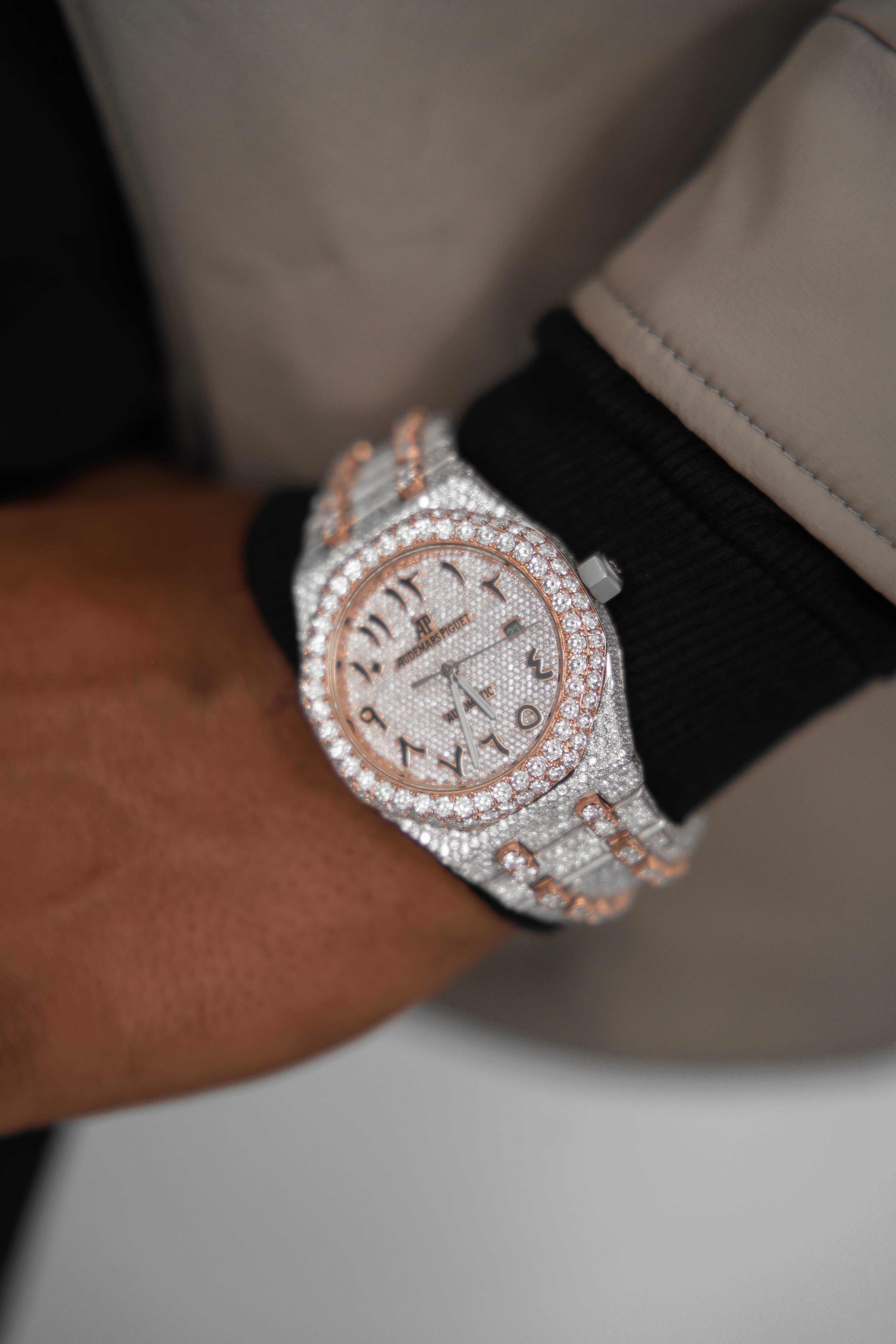 AP Arabic Dial Rose White Moissanite Swiss Watch
