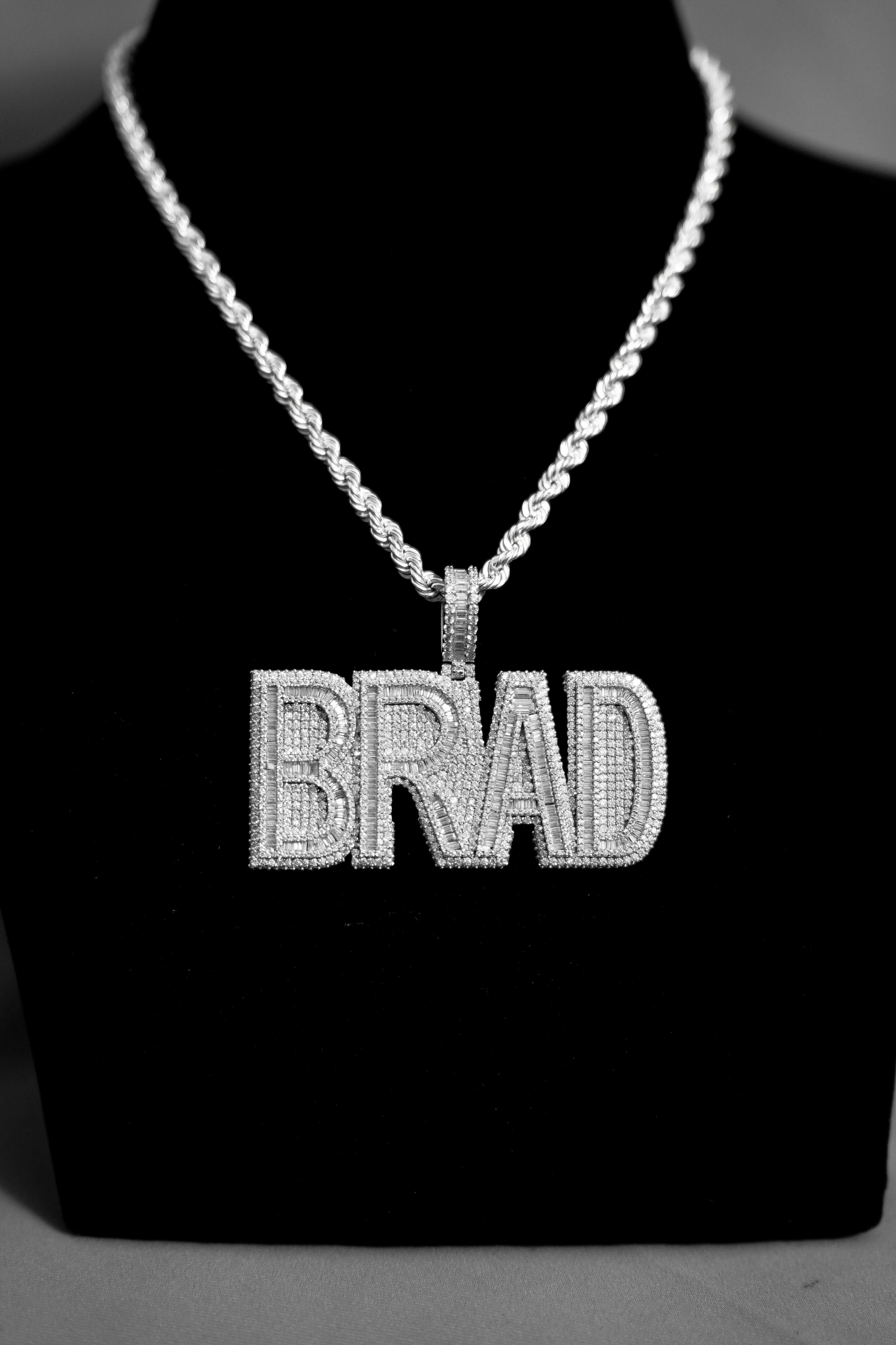 Custom BRAD Name Pendant with 925 Silver and Moissanite Diamonds thumbnail 3