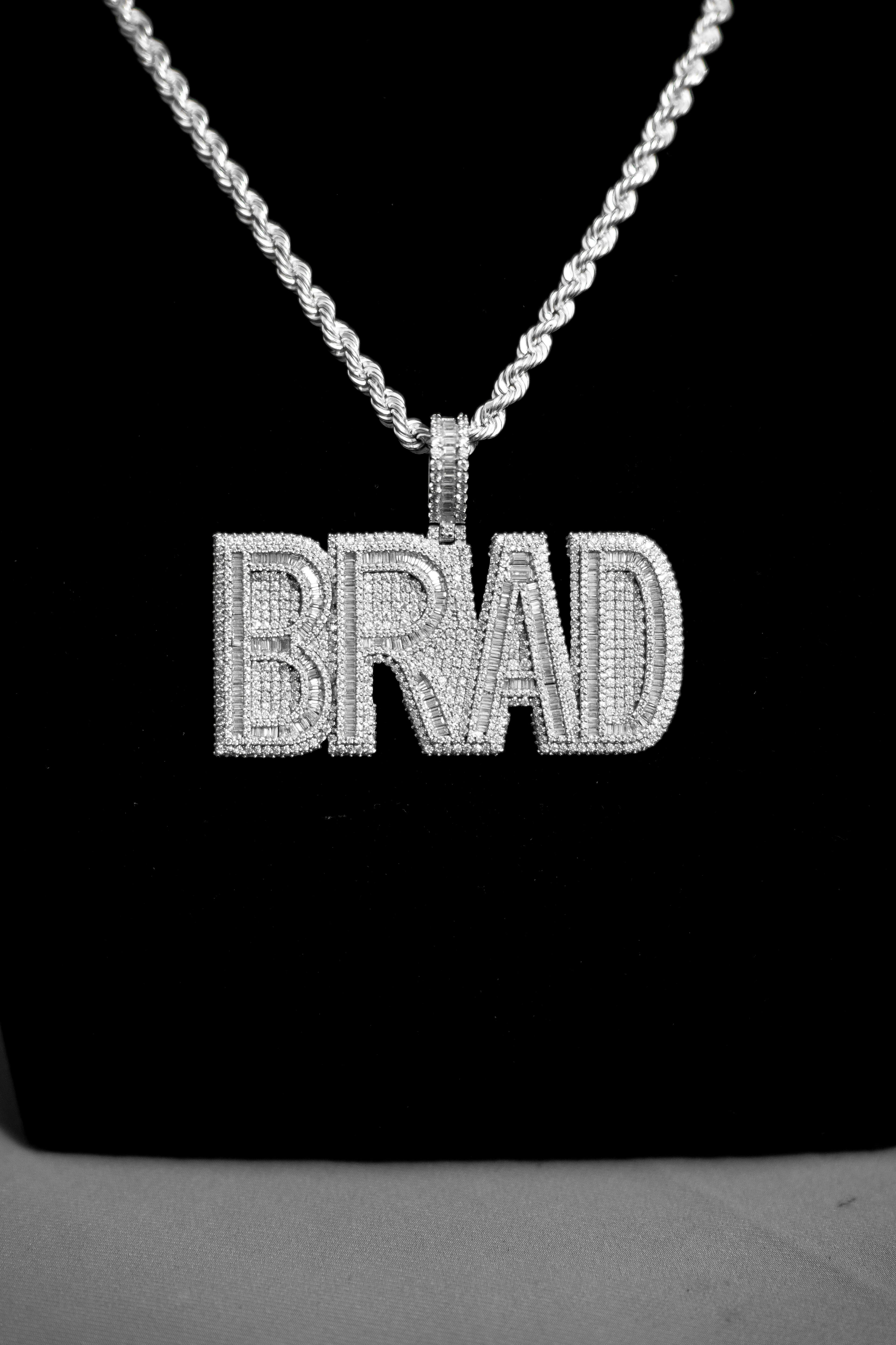 Custom BRAD Name Pendant with 925 Silver and Moissanite Diamonds thumbnail 2