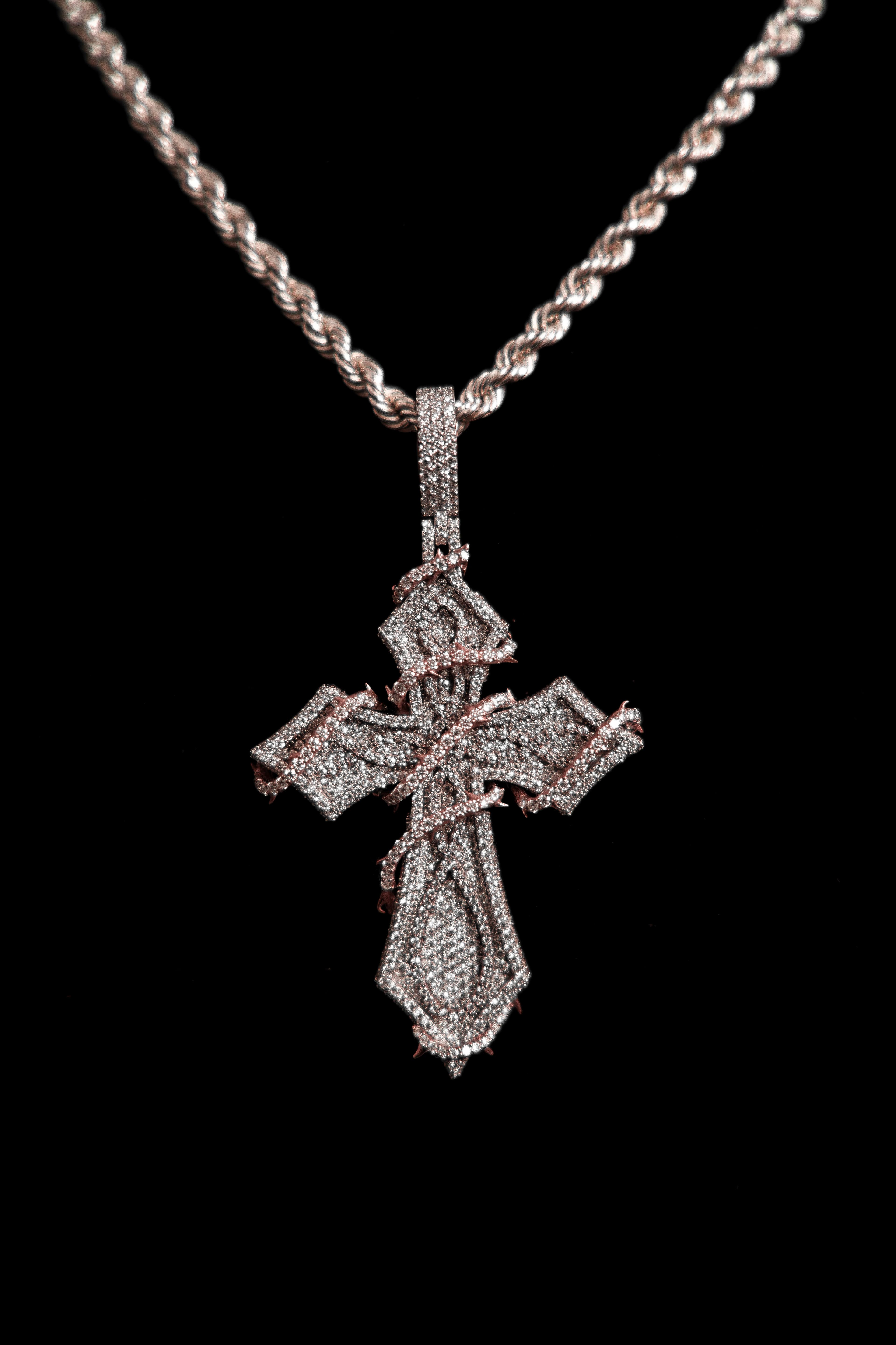 Wrapped Cross Pendant with 925 Silver and Moissanite Diamonds thumbnail 2
