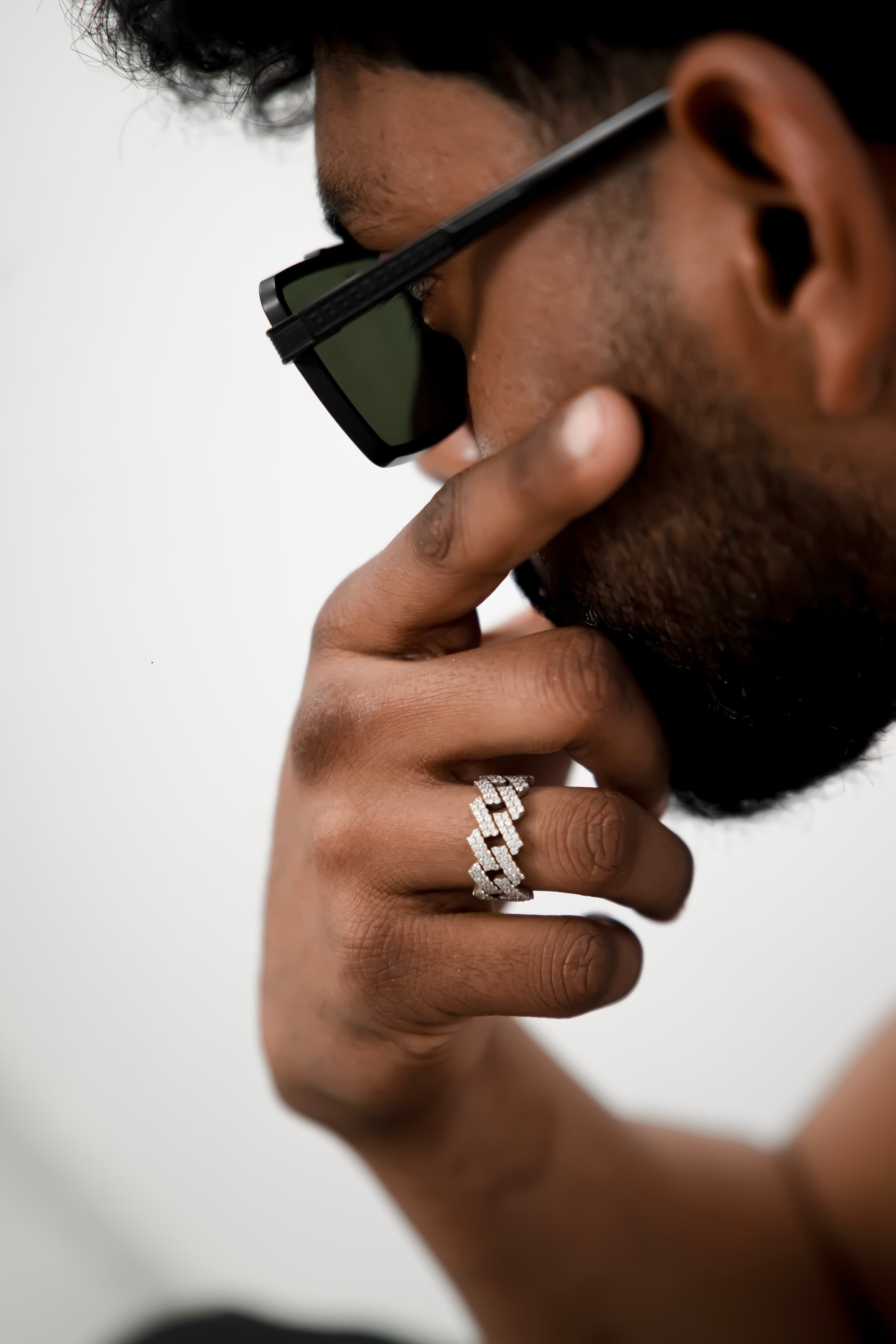 Mens Cuban inspired ring in 925 silver with moissanite luxury fashion jewellery statement band for men thumbnail 4