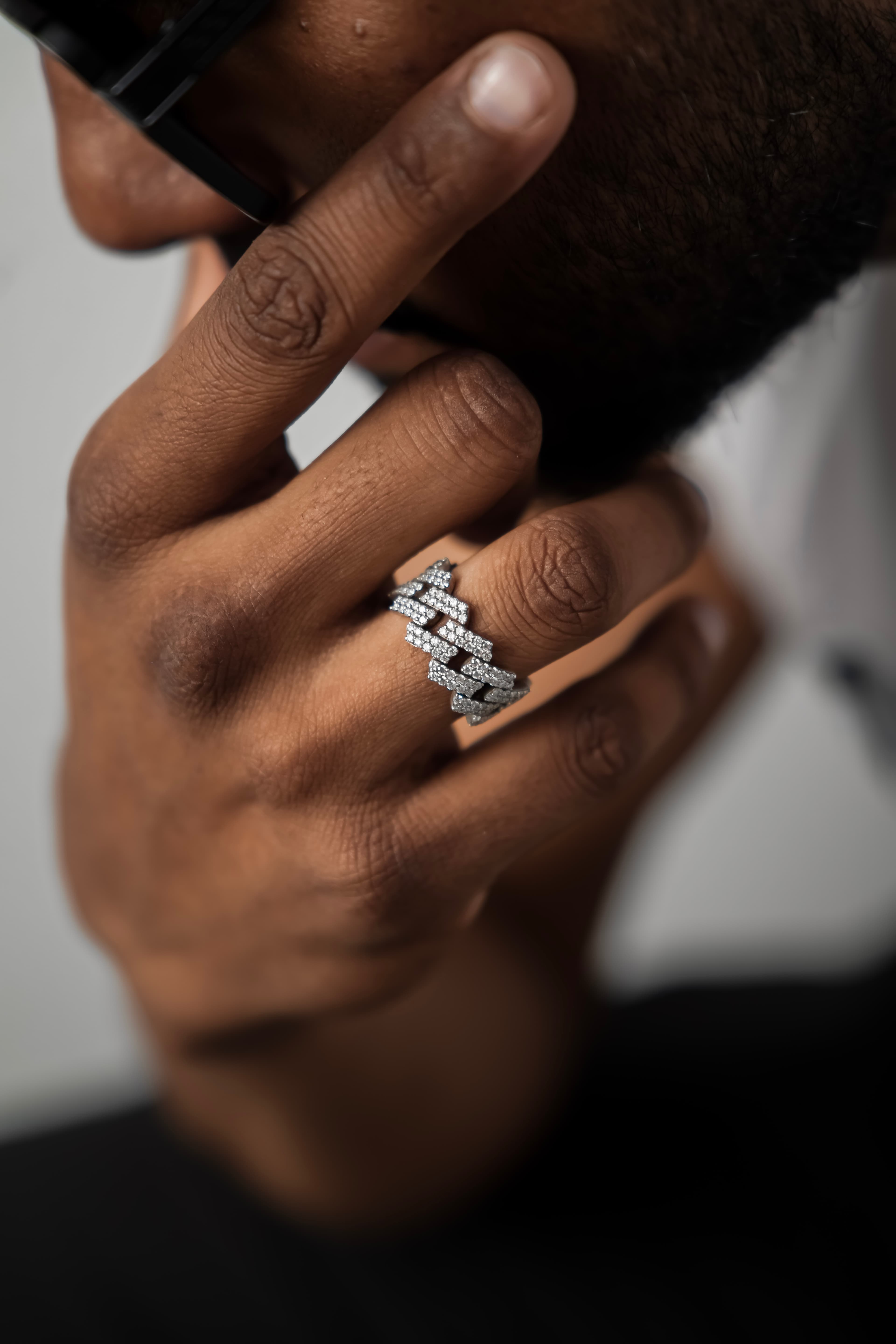 Mens Cuban inspired ring in 925 silver with moissanite luxury fashion jewellery statement band for men