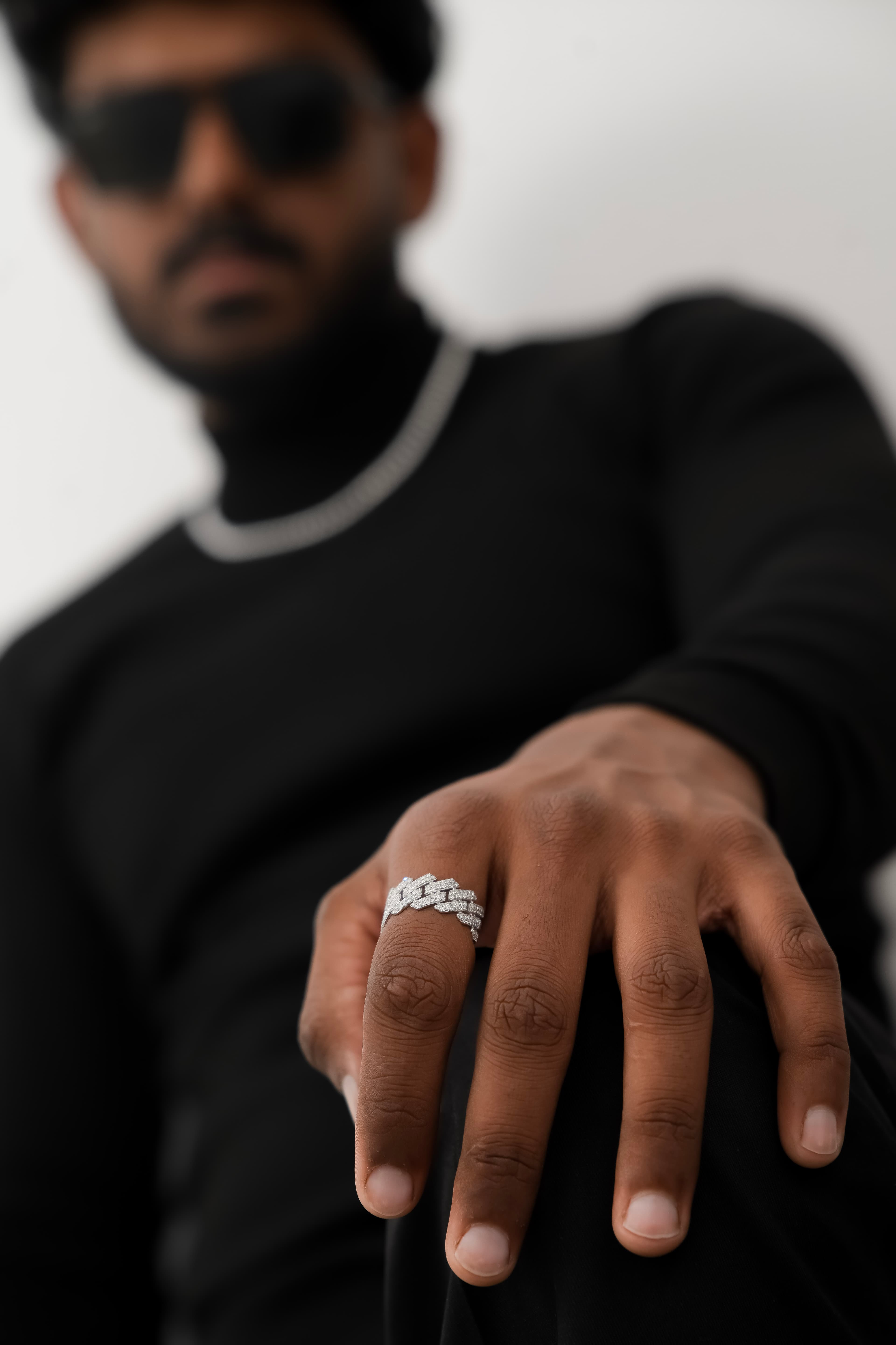 Mens Cuban inspired ring in 925 silver with moissanite luxury fashion jewellery statement band for men thumbnail 3