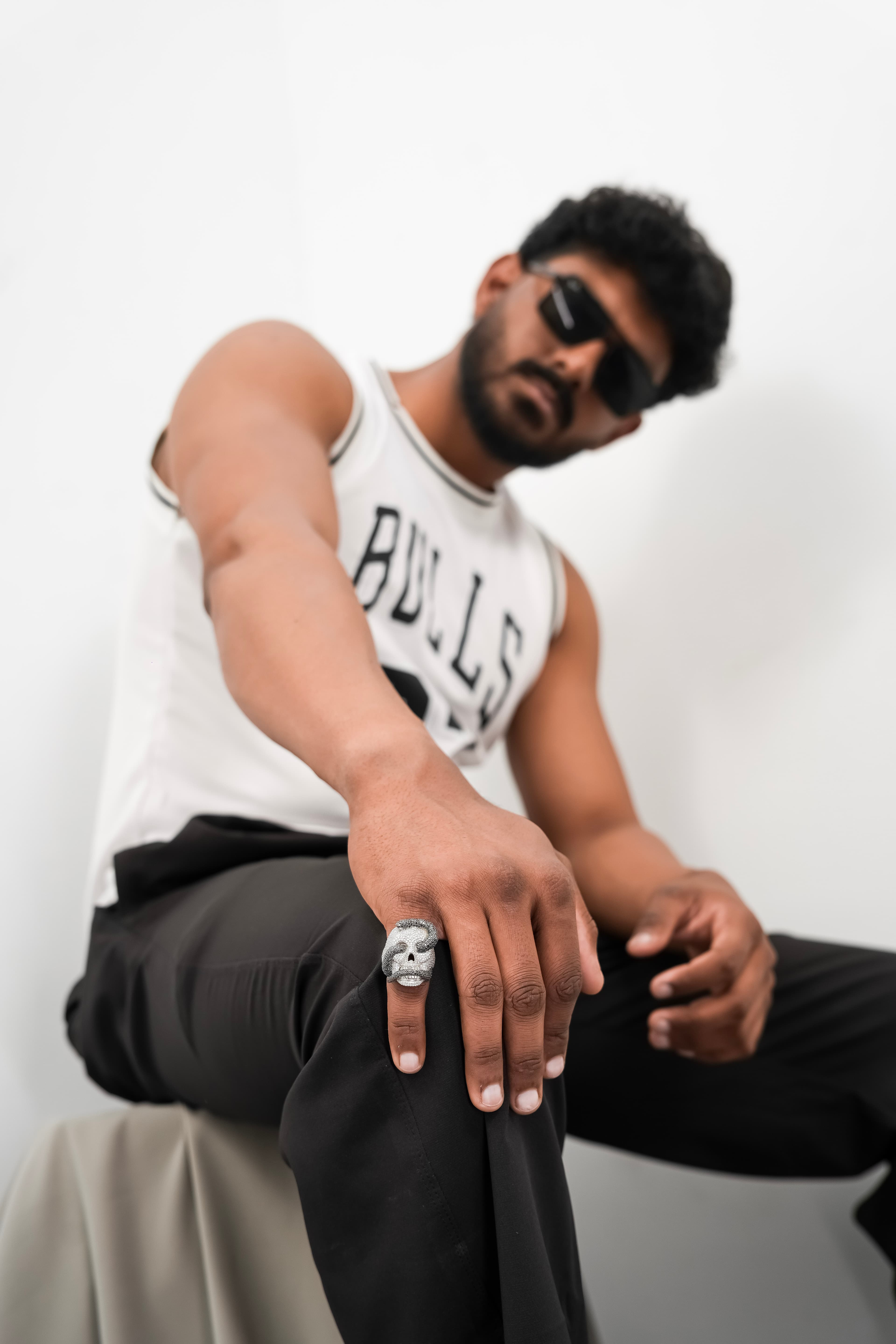 Mens iced Skull Snake ring in 925 silver with moissanite bold gothic statement jewellery for men's thumbnail 4
