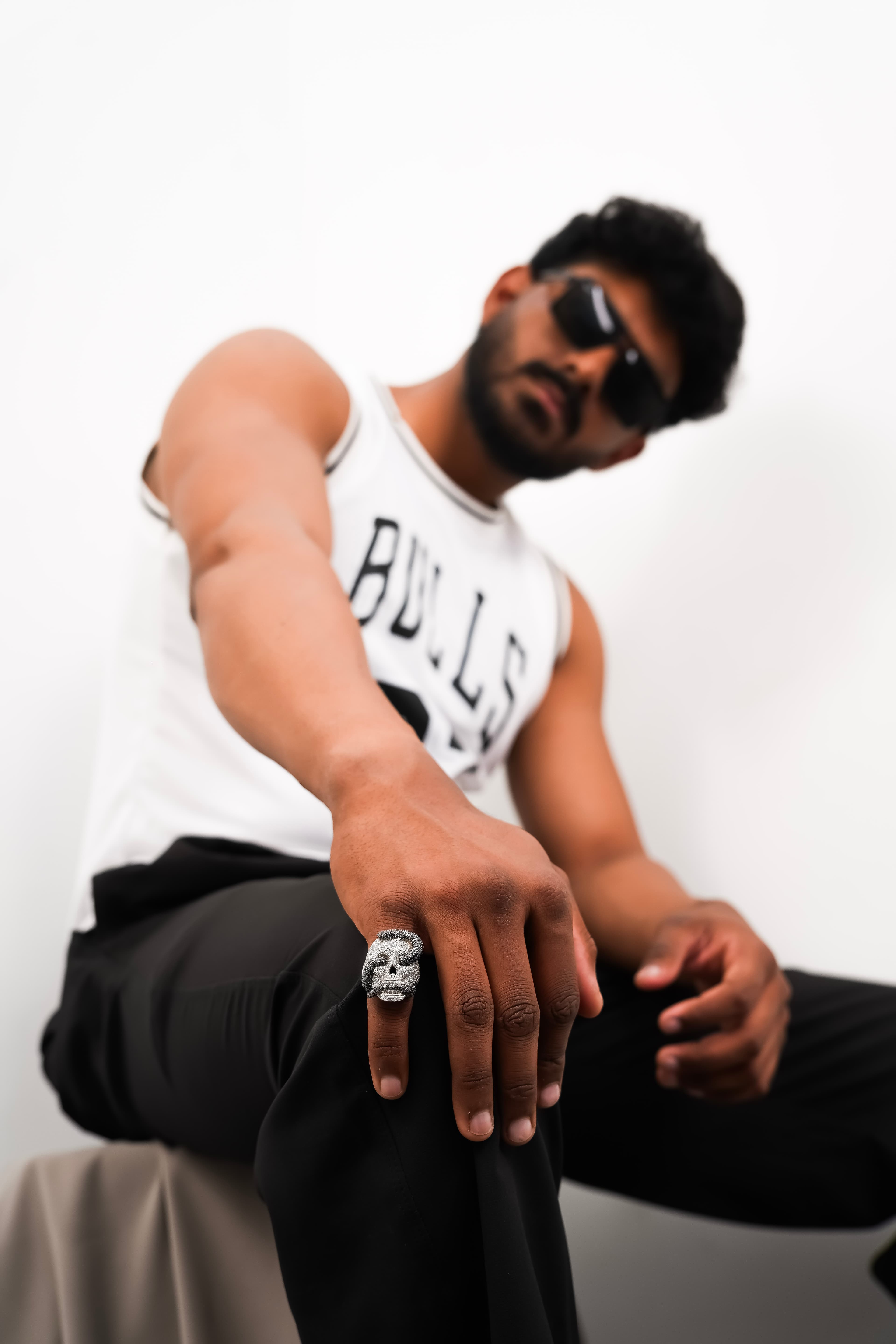 Mens iced Skull Snake ring in 925 silver with moissanite bold gothic statement jewellery for men's thumbnail 3