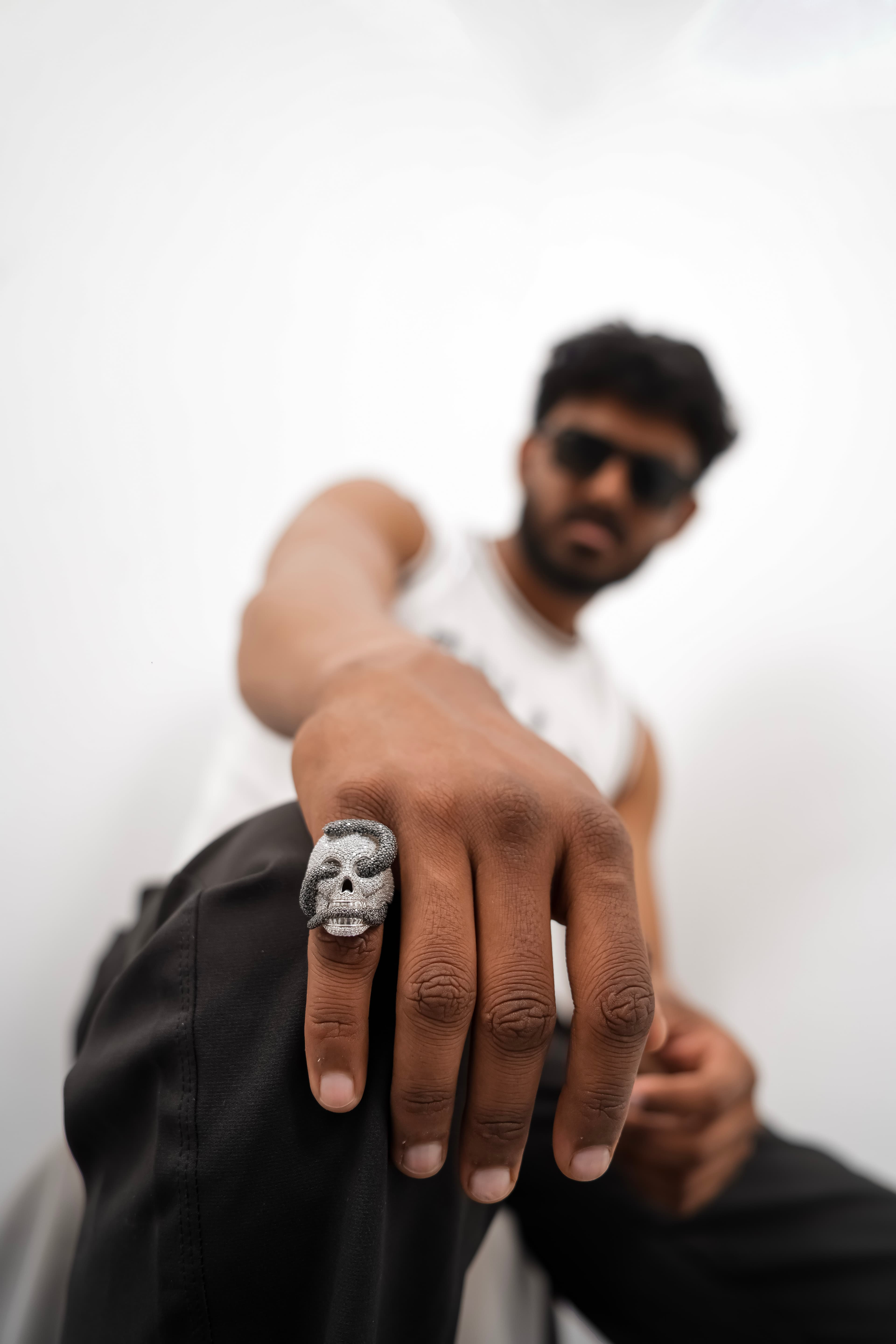 Mens iced Skull Snake ring in 925 silver with moissanite bold gothic statement jewellery for men's thumbnail 2