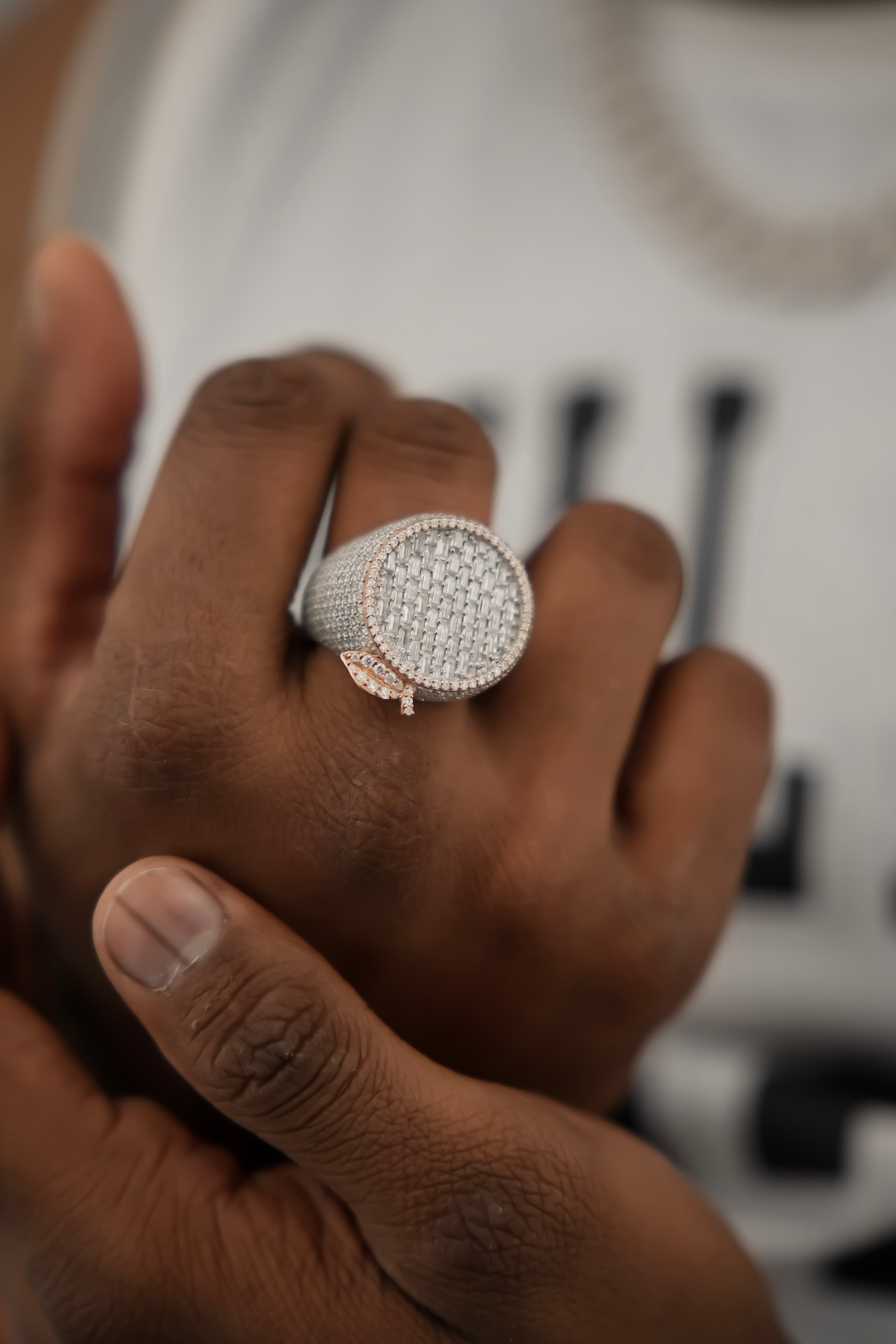 Orange style Iced-out ring in 925 silver and moissanite luxury statement jewellery for men's