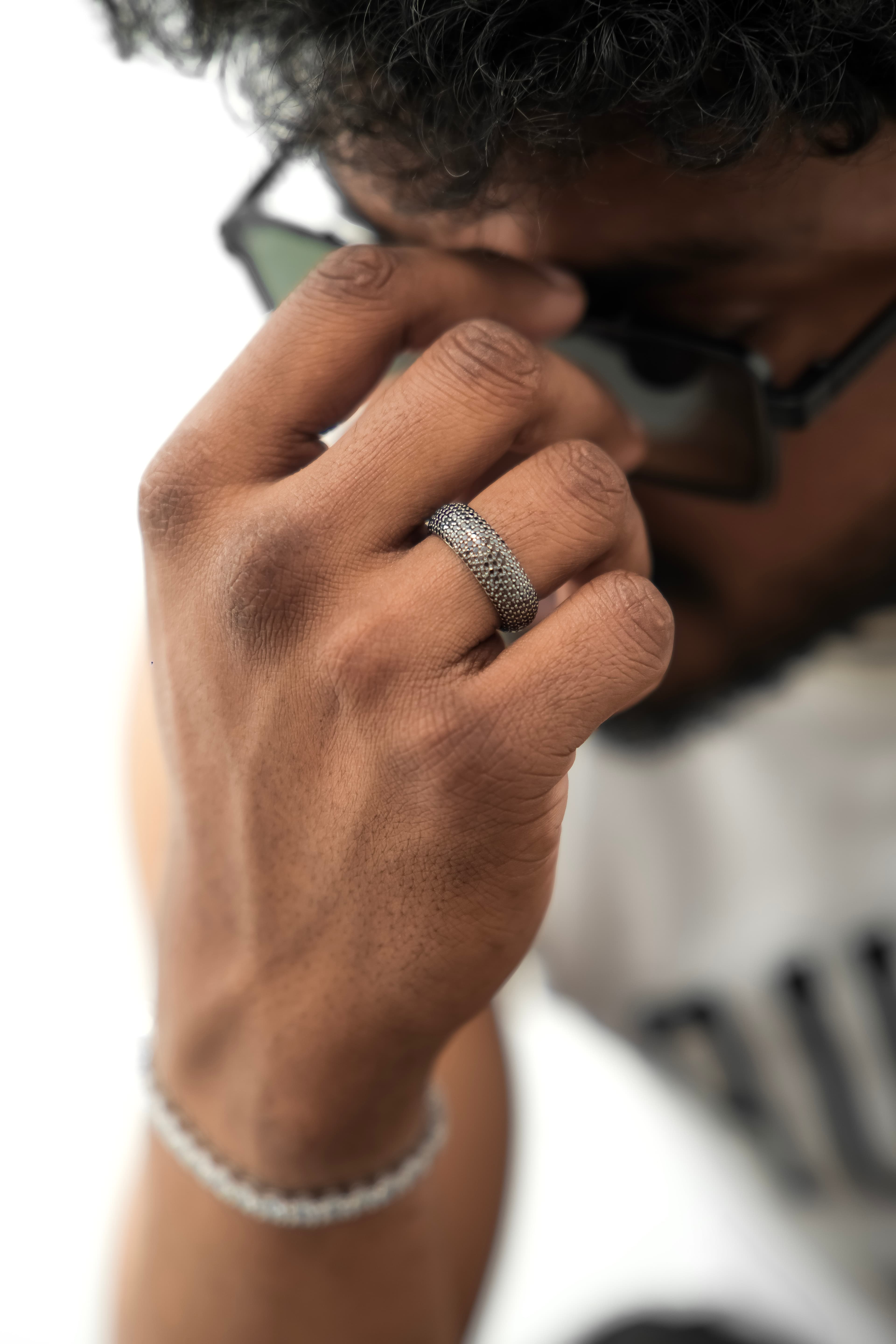 Black Diamond Band ring in 925 silver with moissanite luxury eternity style jewellery for men's thumbnail 3