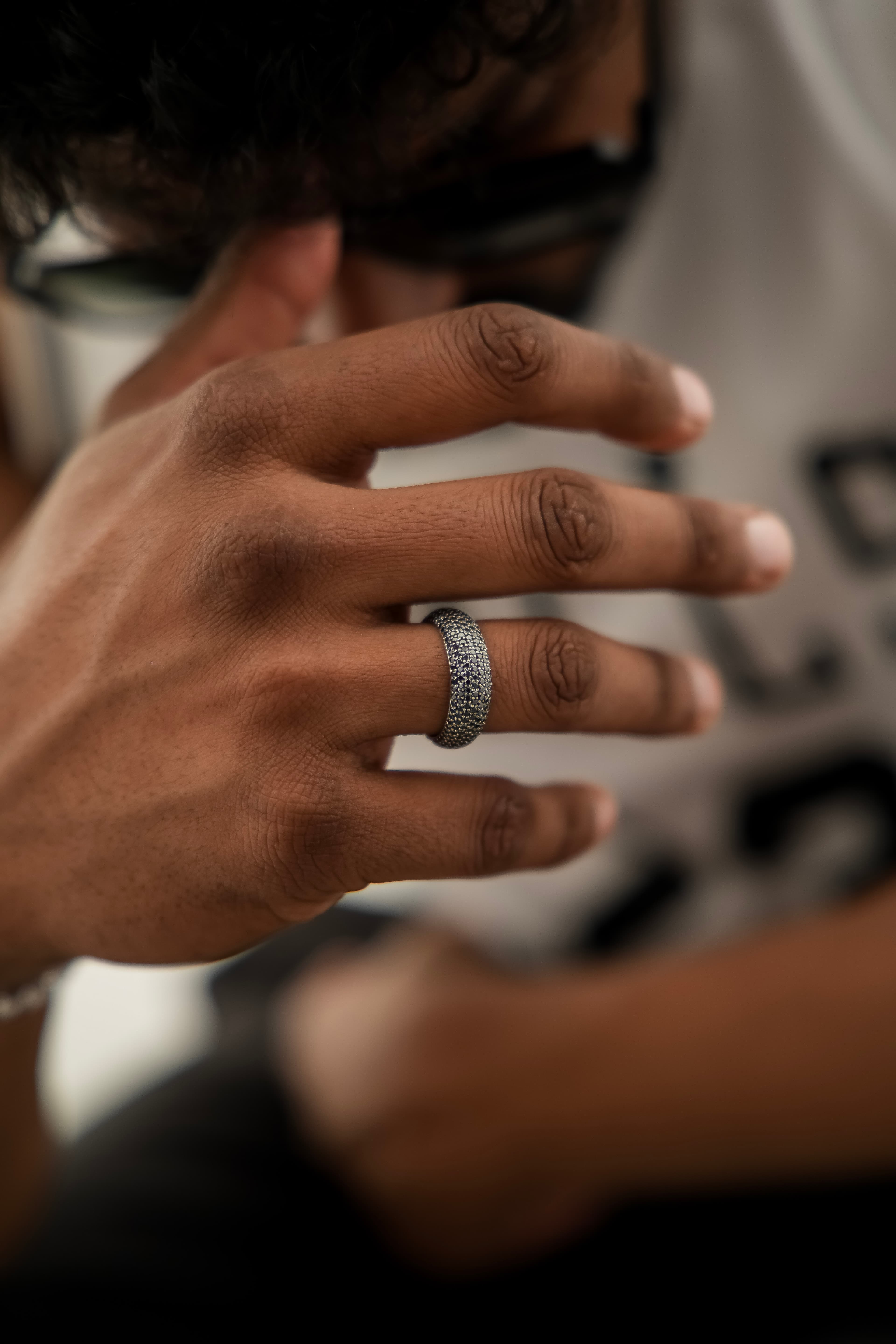 Black Diamond Band ring in 925 silver with moissanite luxury eternity style jewellery for men's