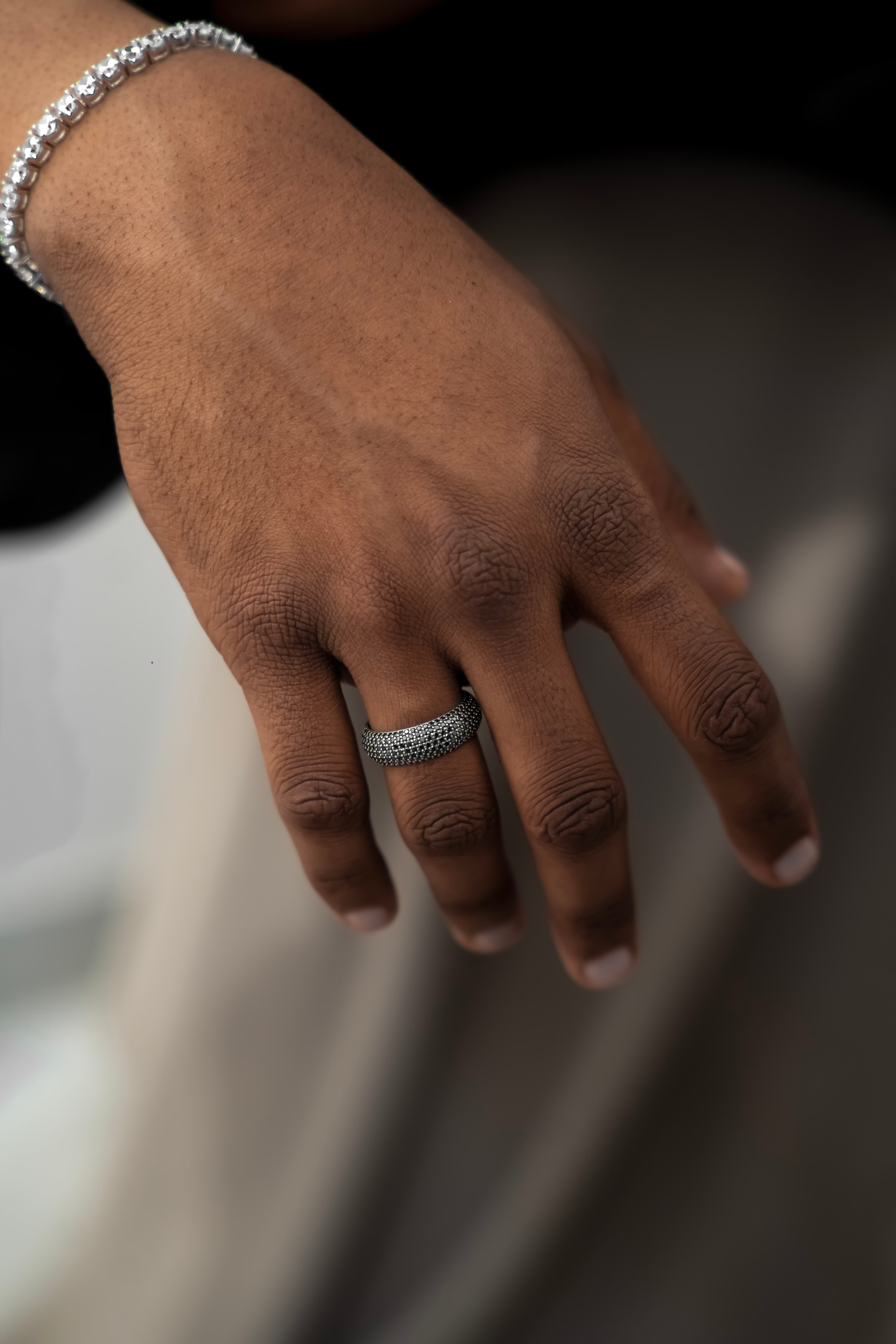 Black Diamond Band ring in 925 silver with moissanite luxury eternity style jewellery for men's thumbnail 2