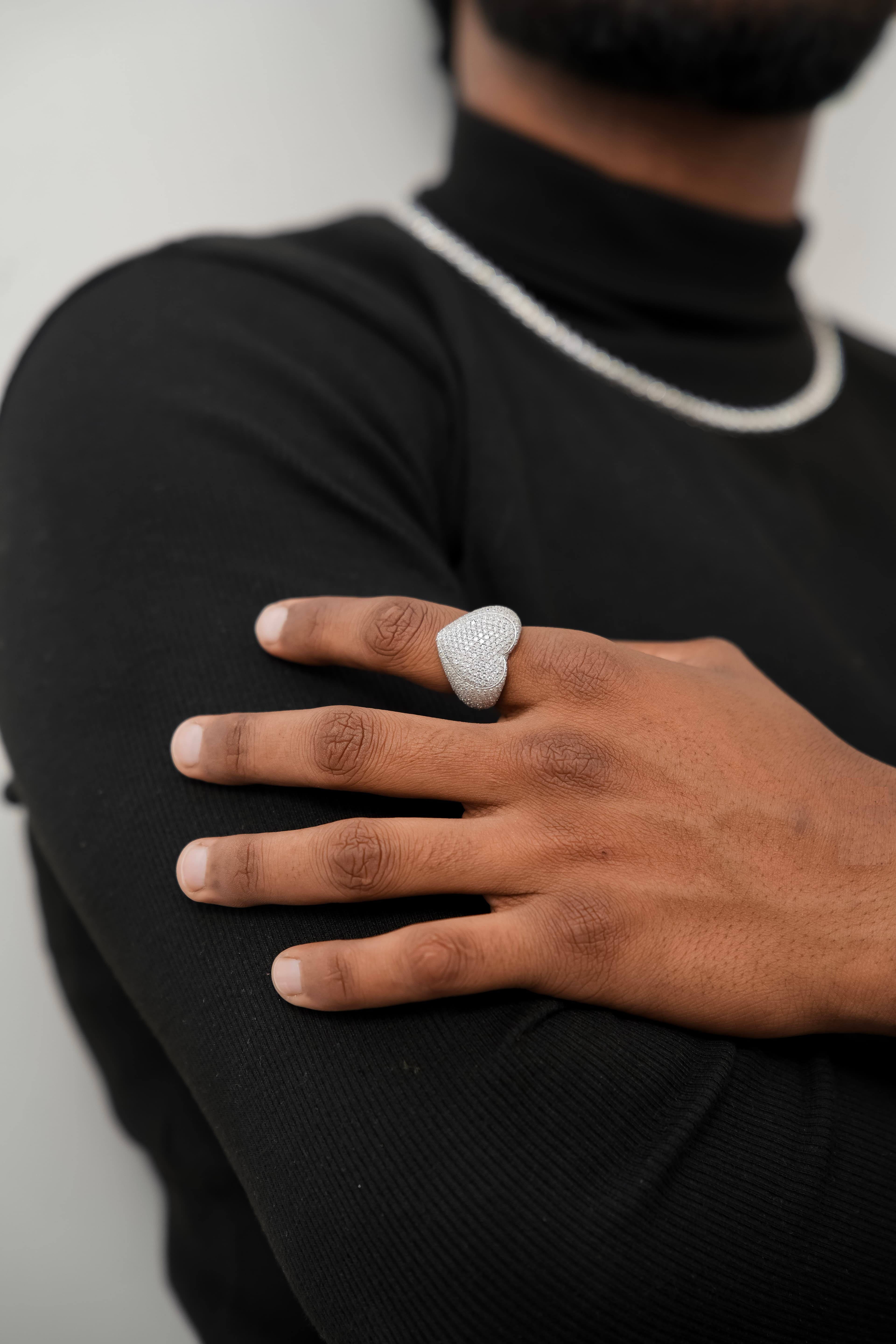 Heart signet ring in 925 silver with moissanite luxury statement jewellery for men's thumbnail 5