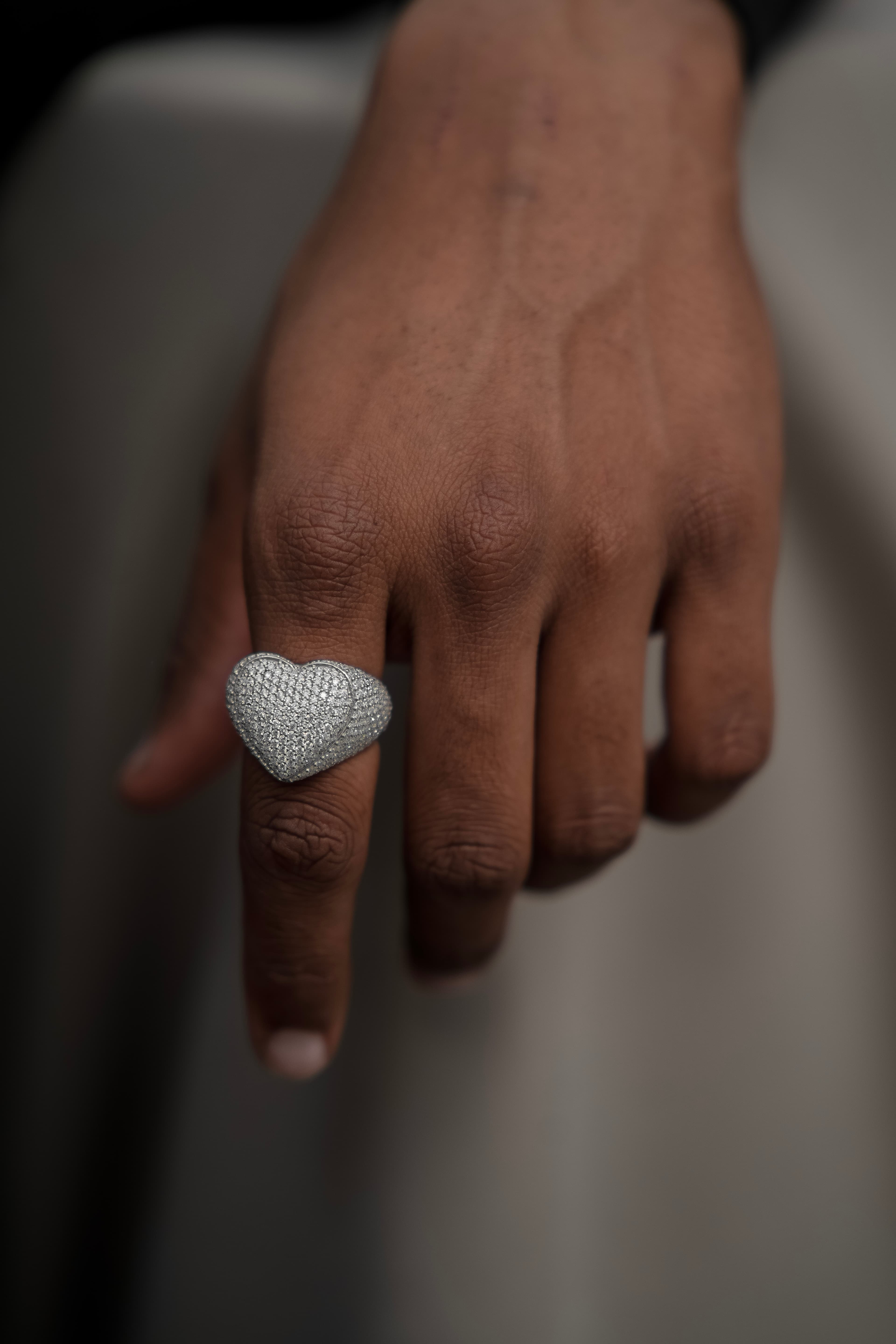 Heart signet ring in 925 silver with moissanite luxury statement jewellery for men's