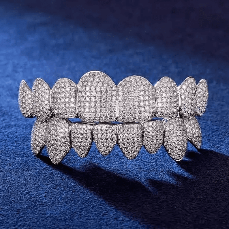 10x10 Custom Grill with 925 SIlver and Moissanite Diamonds thumbnail 2