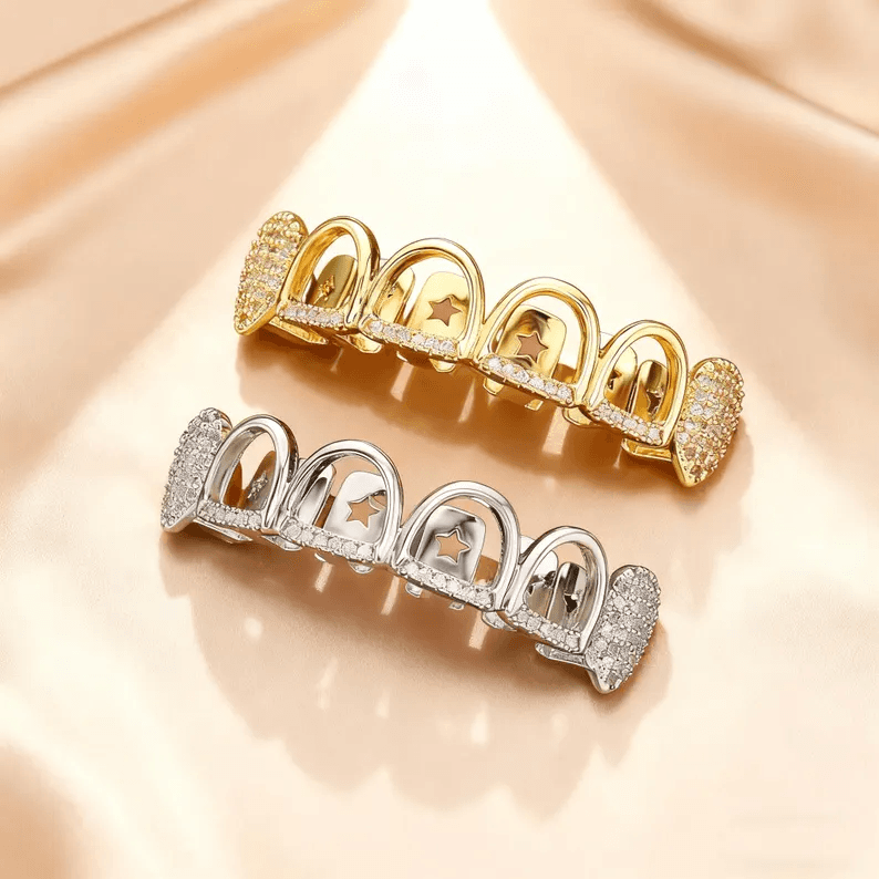 6x6 Custom Hollow Grillz with 925 Silver and Moissanite Diamonds thumbnail 2