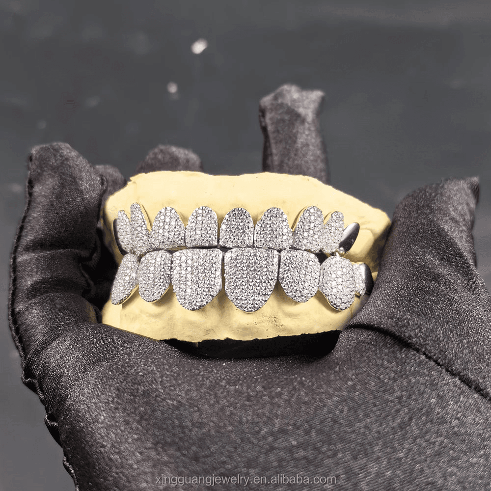 10x10 Custom Grill with 925 SIlver and Moissanite Diamonds