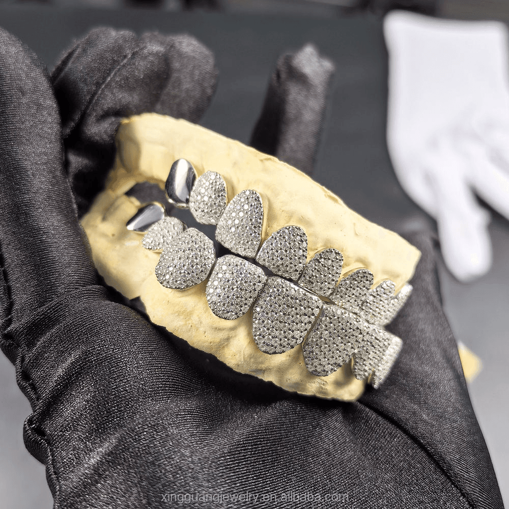 10x10 Custom Grill with 925 SIlver and Moissanite Diamonds thumbnail 3
