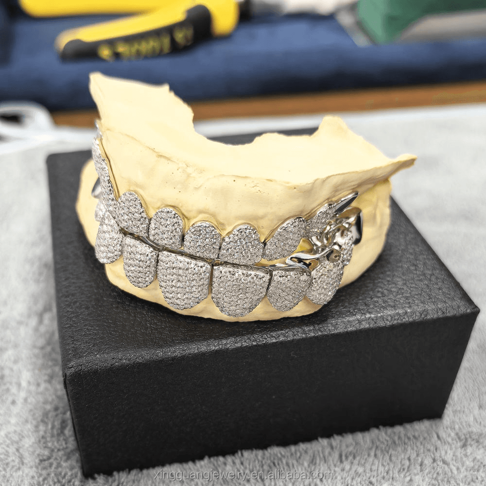 10x10 Custom Grill with 925 SIlver and Moissanite Diamonds thumbnail 4