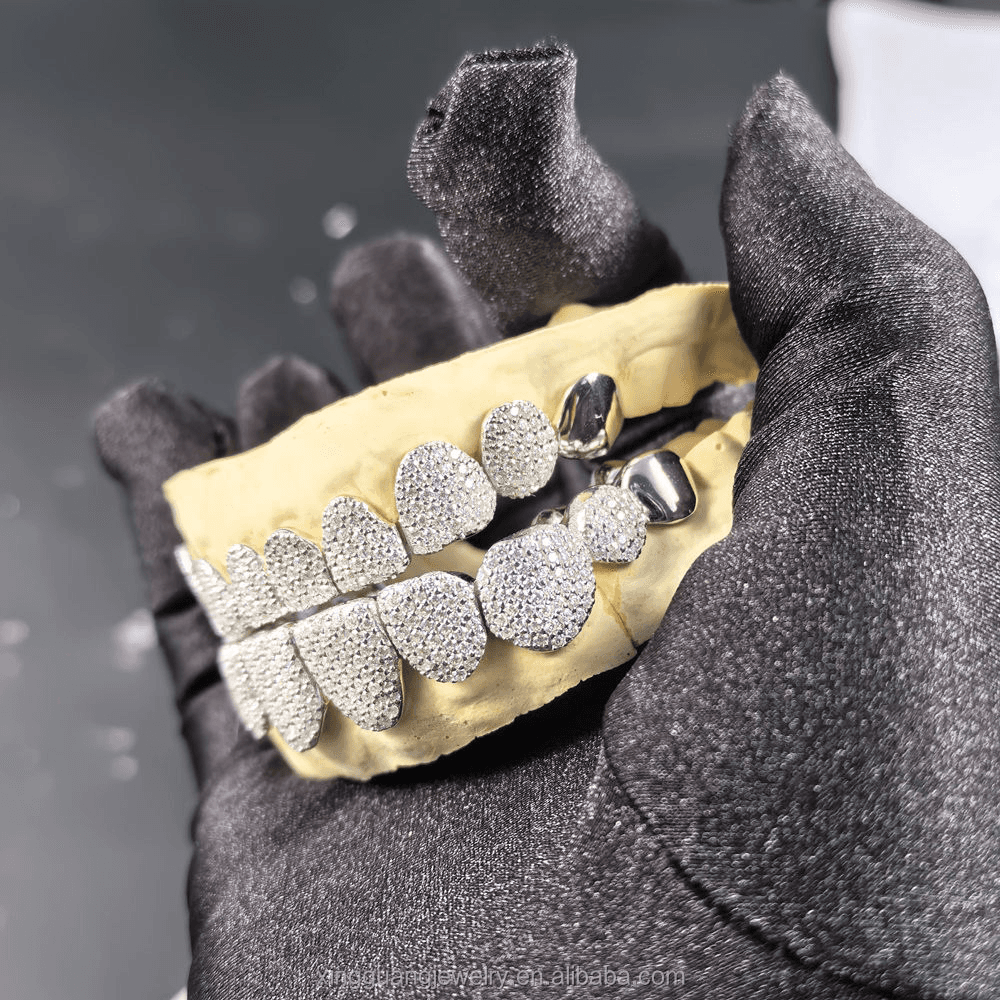 10x10 Custom Grill with 925 SIlver and Moissanite Diamonds thumbnail 2