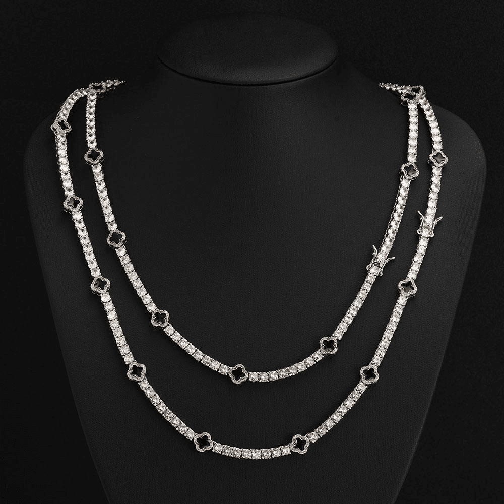5mm Tennis Chain with Black Clovers 925 Silver and Moissanite Diamonds thumbnail 2