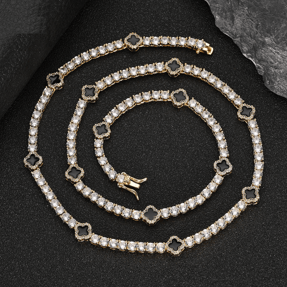 5mm Tennis Chain with Black Clovers 925 Silver and Moissanite Diamonds thumbnail 4
