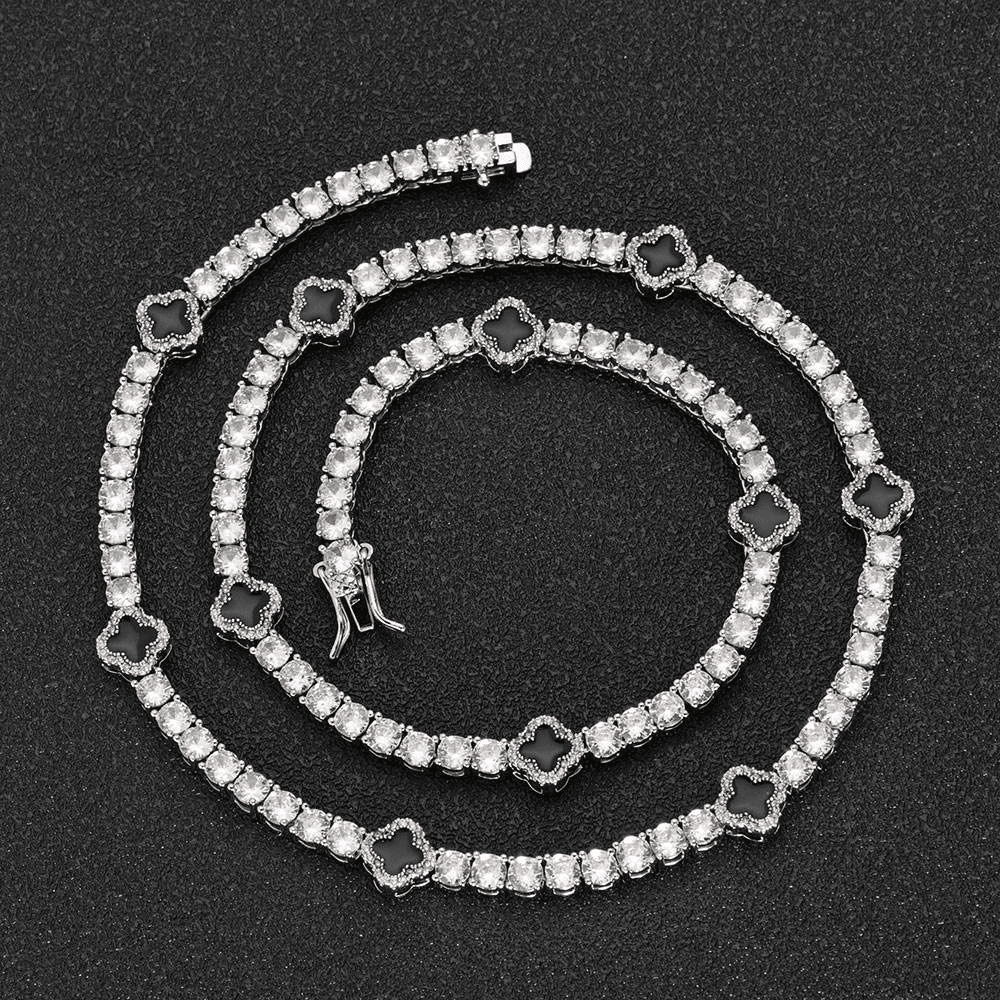 5mm Tennis Chain with Black Clovers 925 Silver and Moissanite Diamonds thumbnail 3