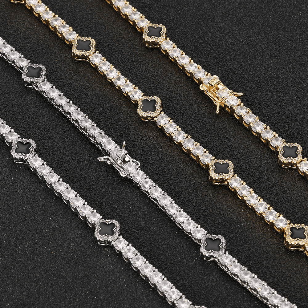 5mm Tennis Chain with Black Clovers 925 Silver and Moissanite Diamonds thumbnail 5