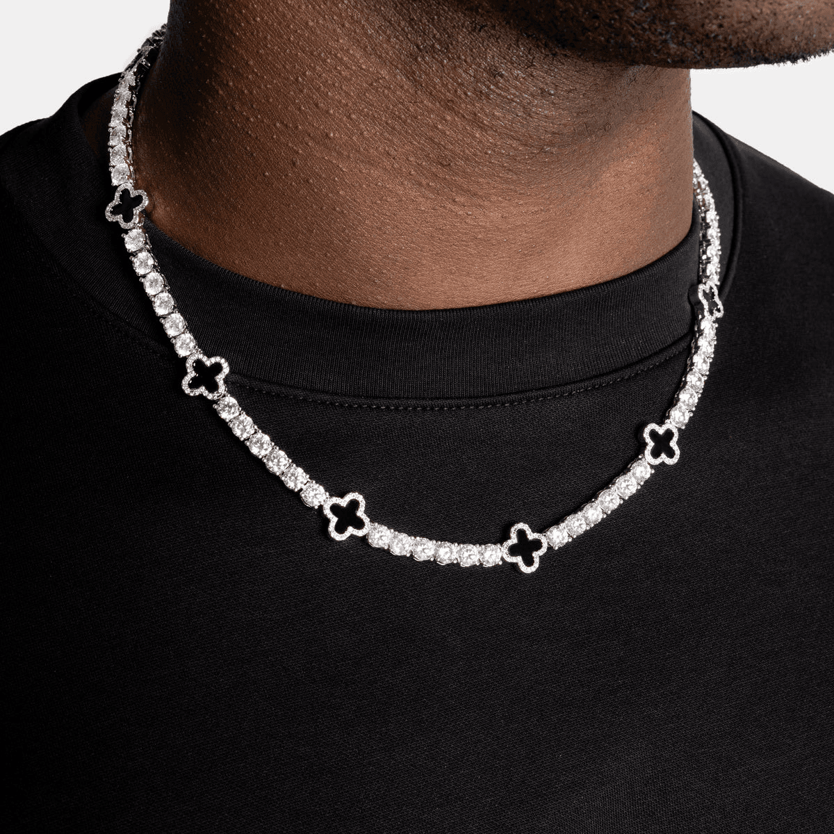 5mm Tennis Chain with Black Clovers 925 Silver and Moissanite Diamonds thumbnail 6