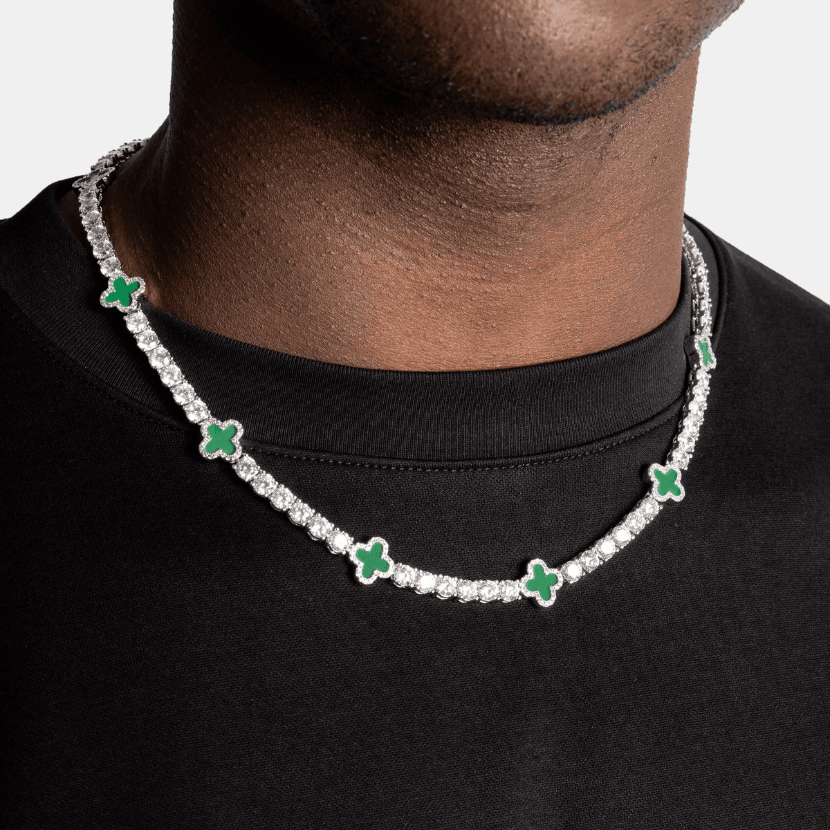 5mm Tennis Chain with Black Clovers 925 Silver and Moissanite Diamonds thumbnail 7
