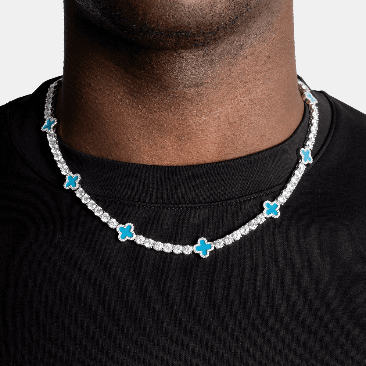 5mm Tennis Chain with Black Clovers 925 Silver and Moissanite Diamonds thumbnail 8