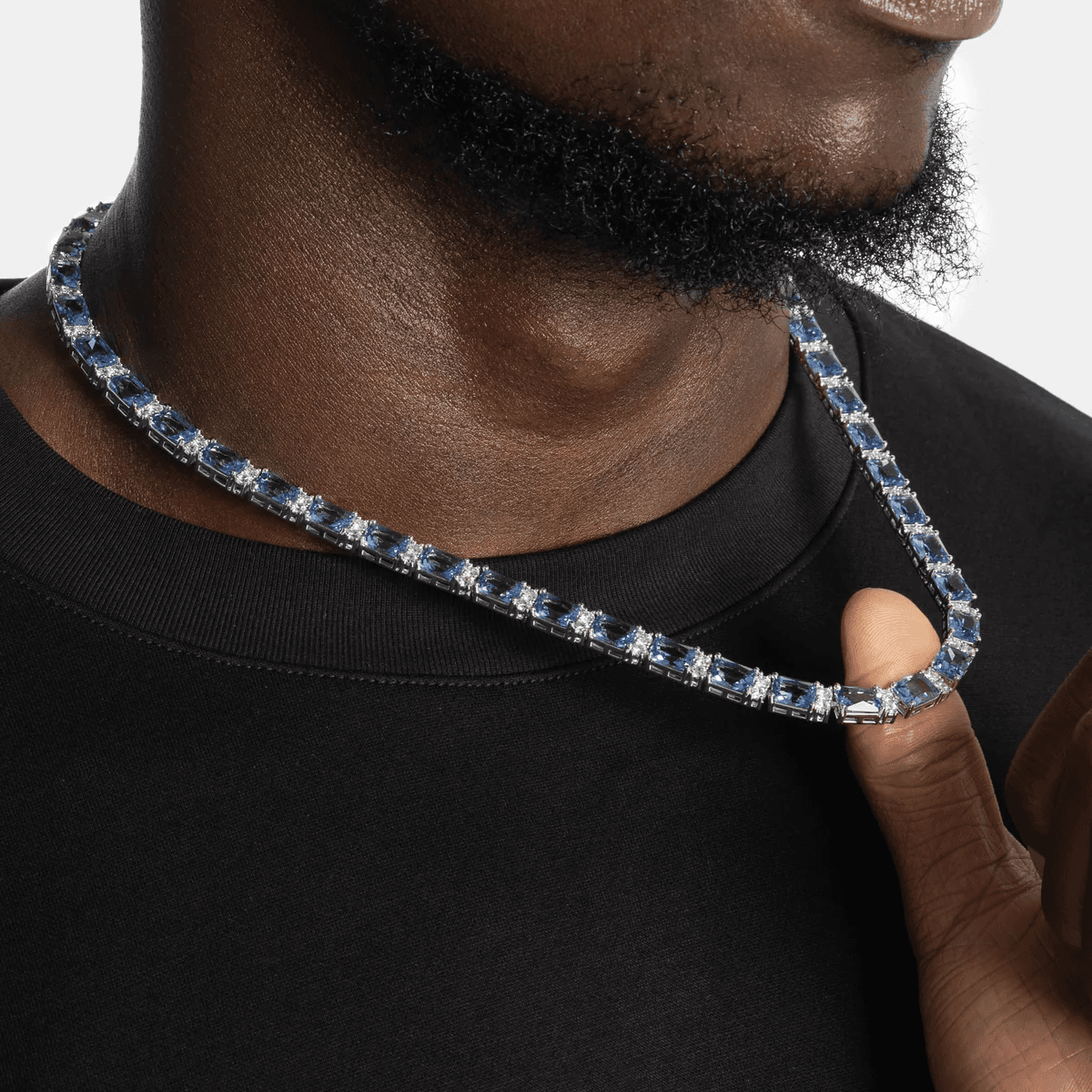 4mm Baguette Tennis Chain with Color Stones 925 Silver for Men's thumbnail 3
